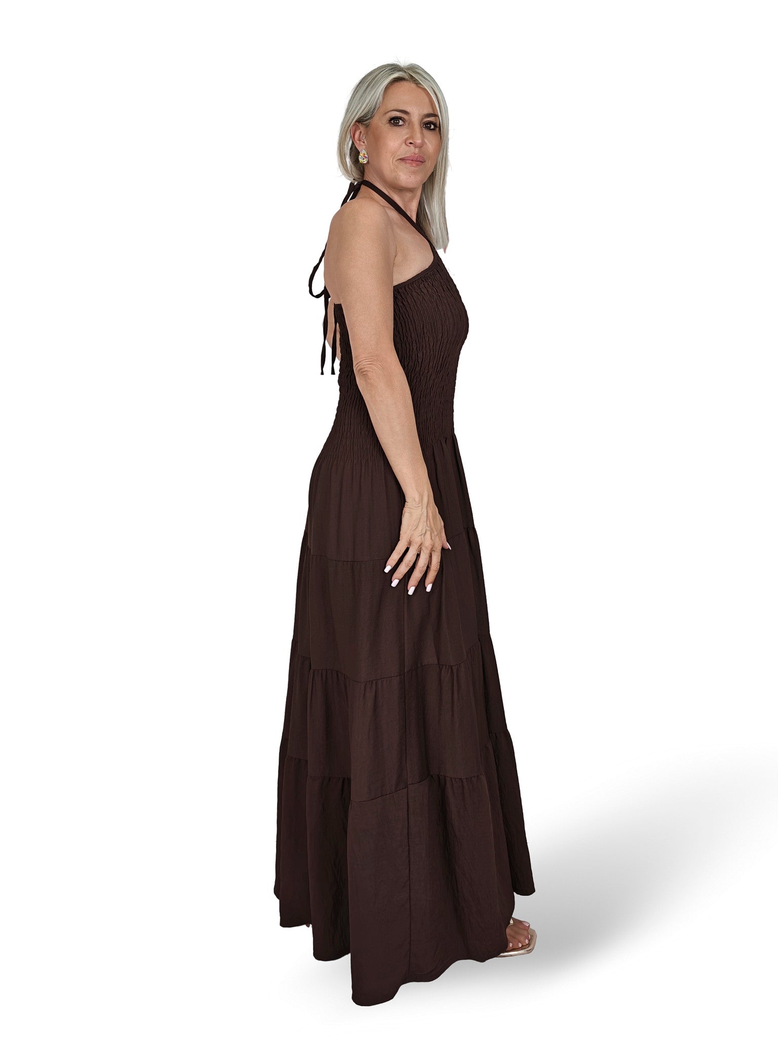 VESTIDO NIDO DE ABEJA CUELLO NUDO