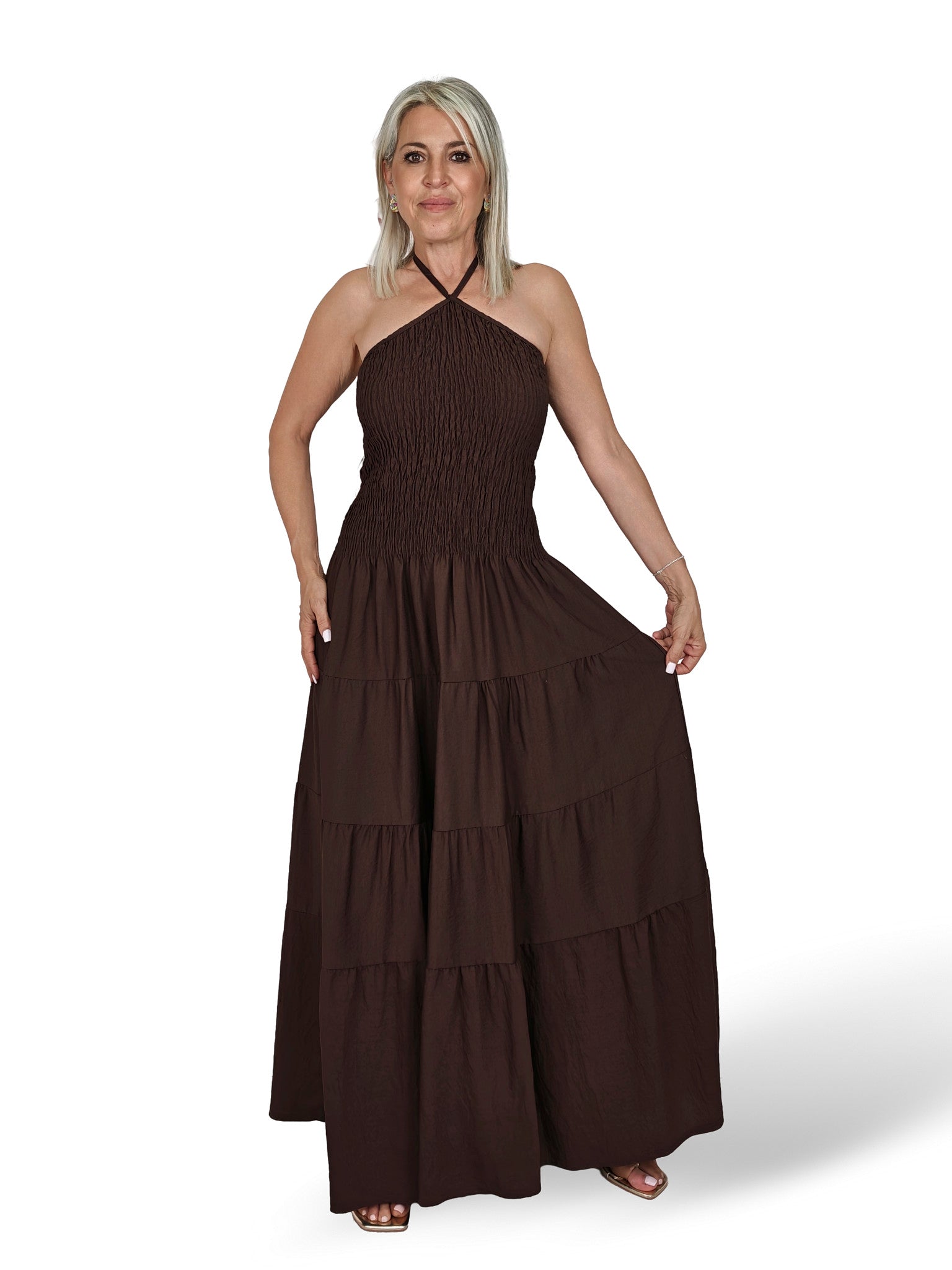 VESTIDO NIDO DE ABEJA CUELLO NUDO