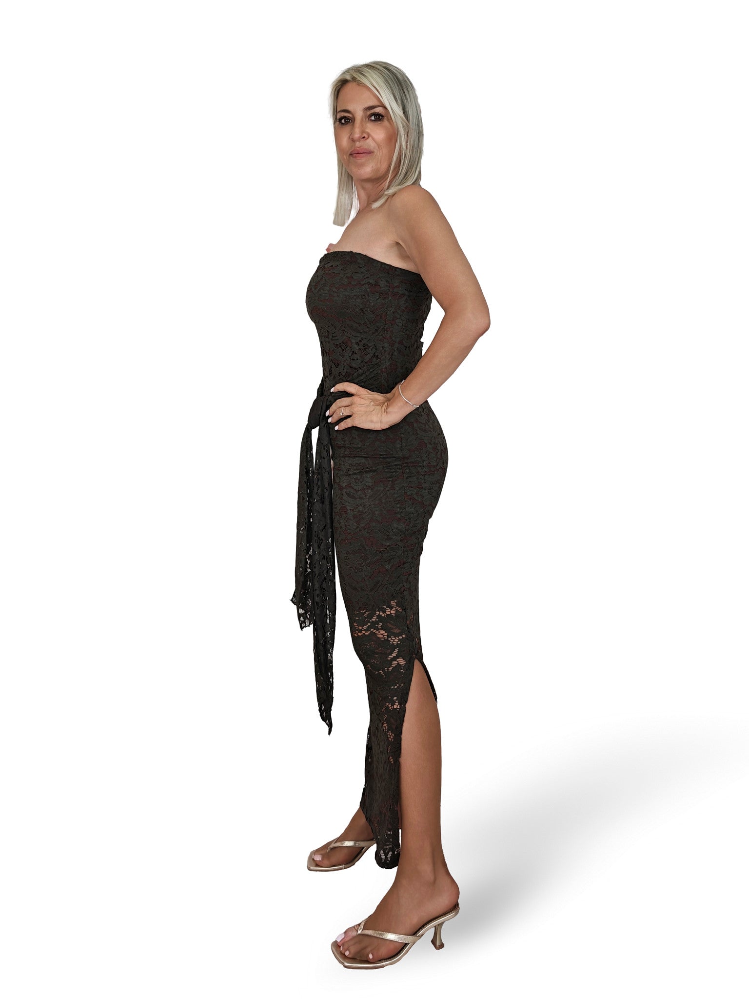 VESTIDO ENCAJE NUDO LATERAL