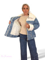 GIACCA IN DENIM CON PAILLETTES E FODERA TRASPARENTE