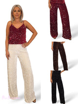 PANTALÓN ANCHO TERCIOPELO LENTEJUELAS