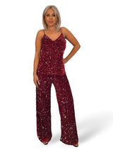 PANTALÓN ANCHO TERCIOPELO LENTEJUELAS