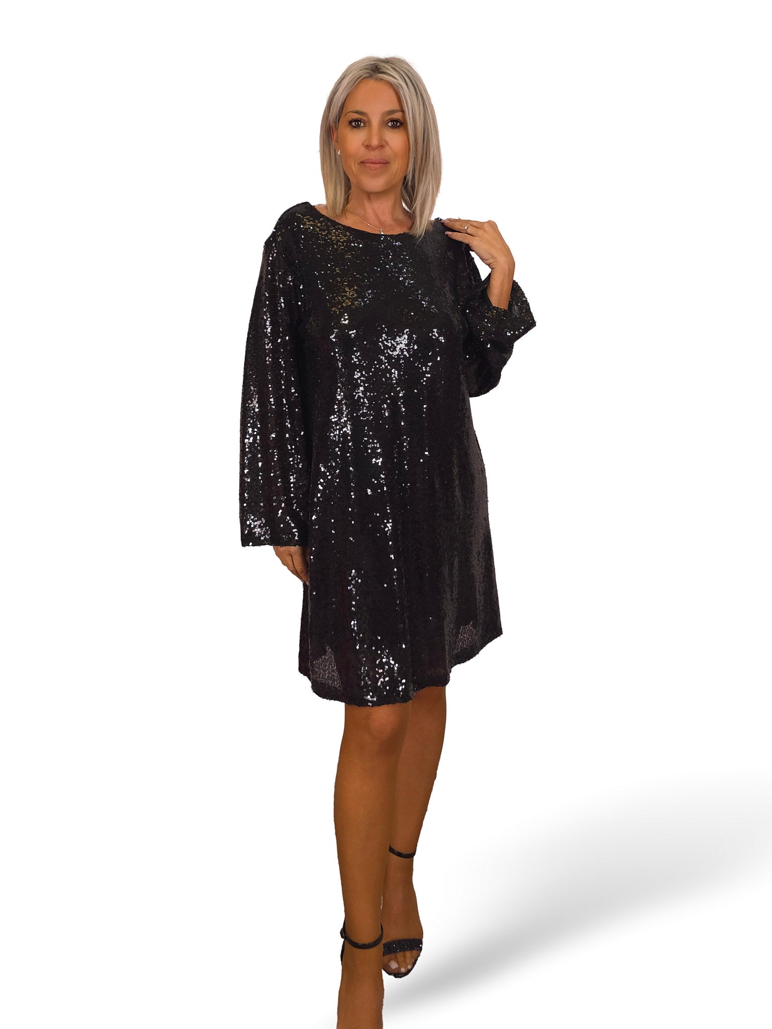 MAXI VESTIDO CORTO LENTEJUELAS LAZO