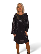 MAXI VESTIDO CORTO LENTEJUELAS LAZO