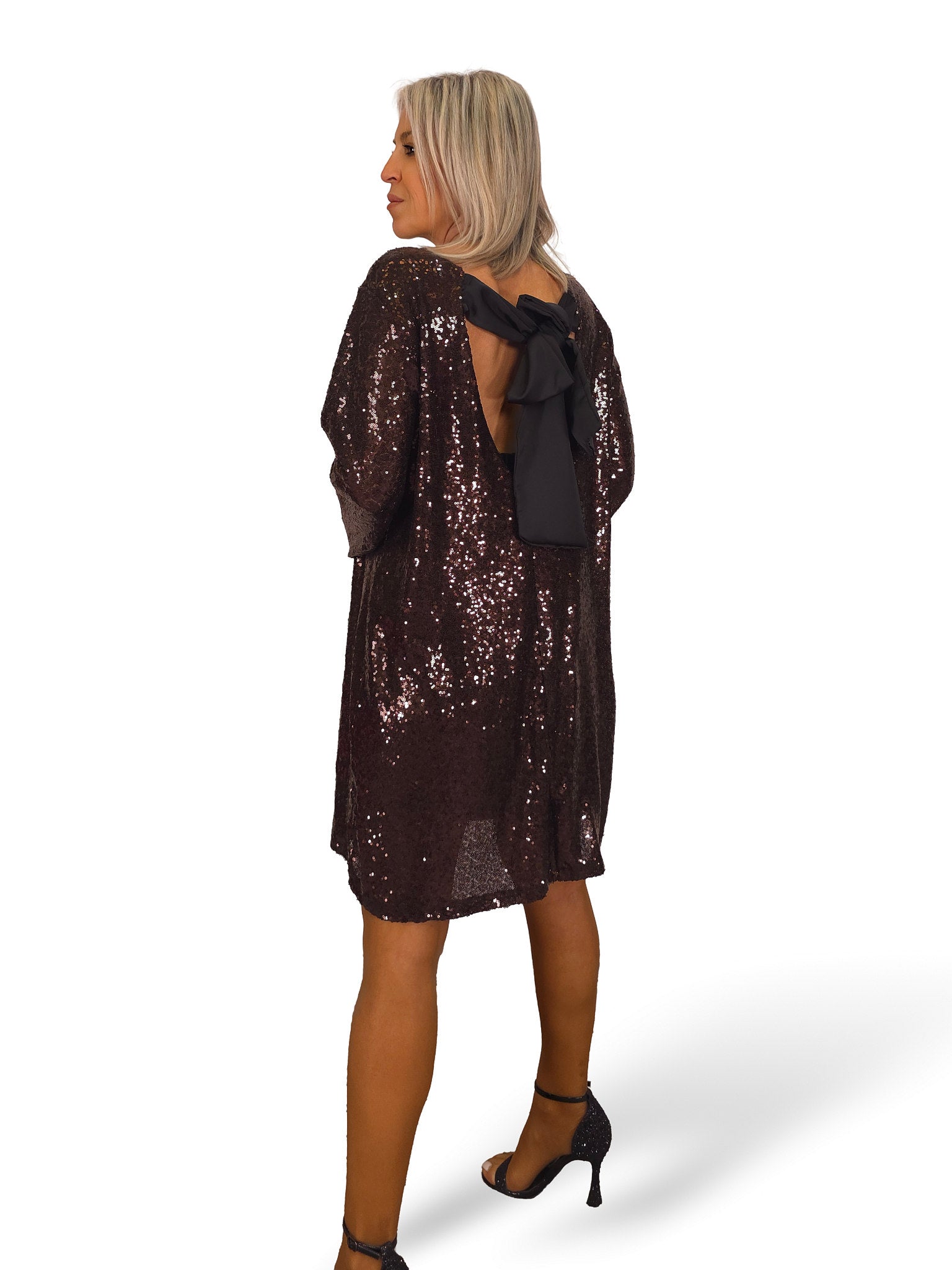 MAXI VESTIDO CORTO LENTEJUELAS LAZO