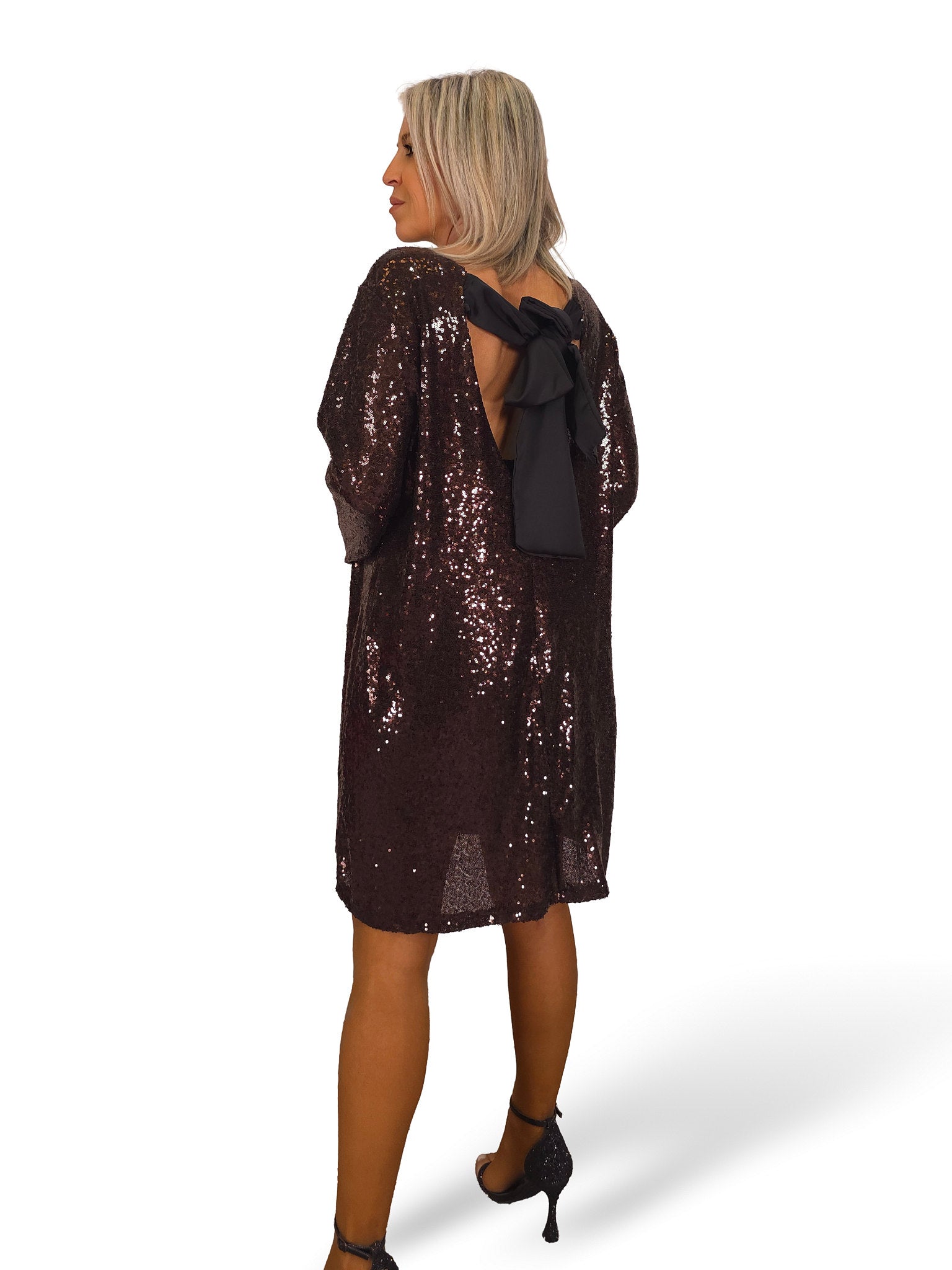 MAXI VESTIDO CORTO LENTEJUELAS LAZO