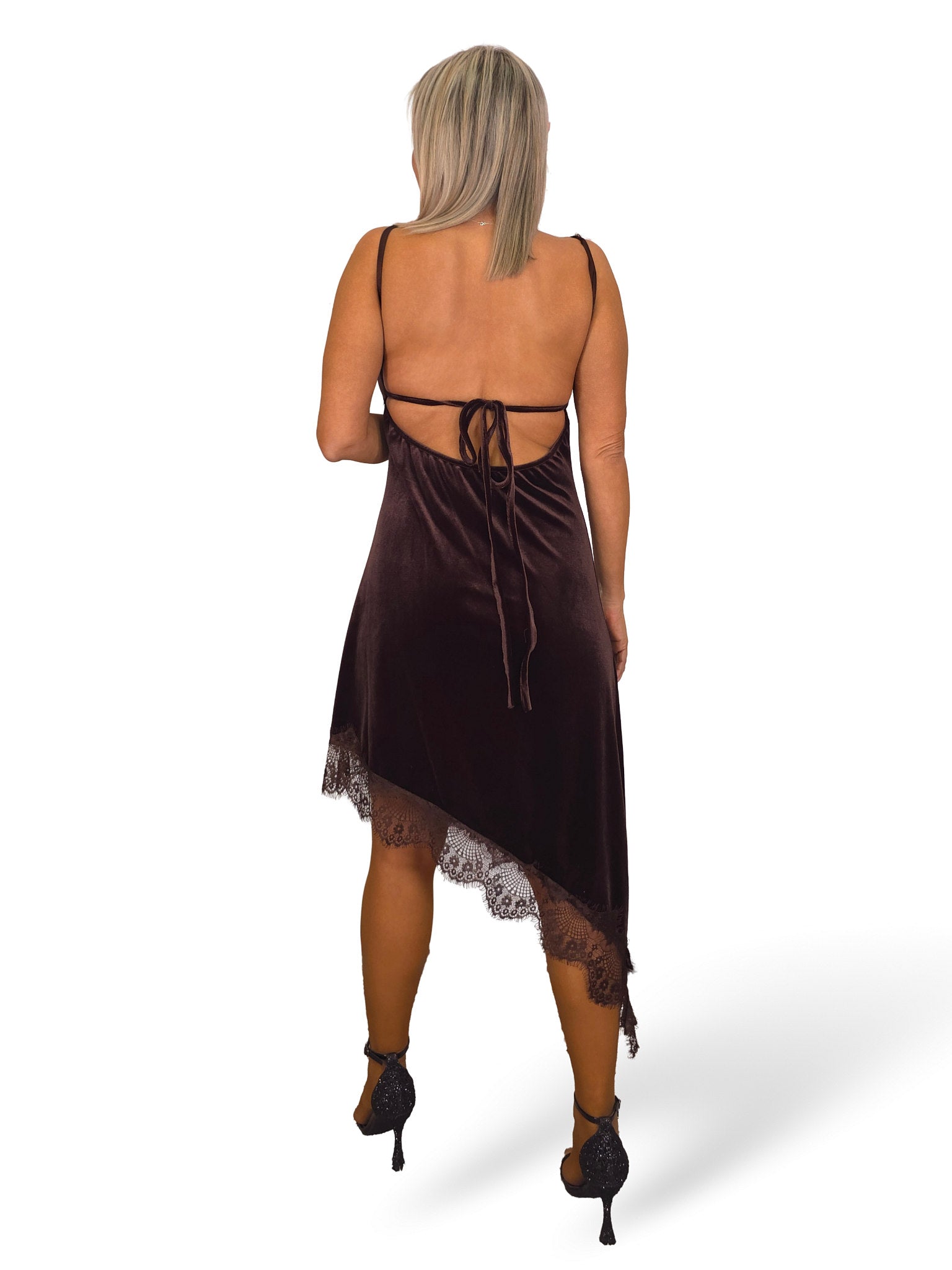 Top de veludo estilo camisola com decote nas costas