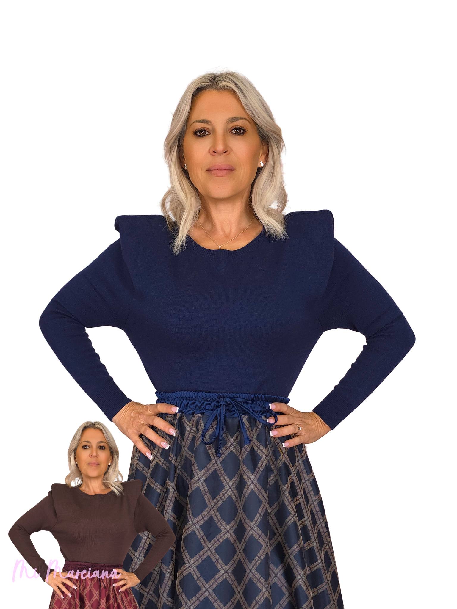 Camisola de malha com ombreiras