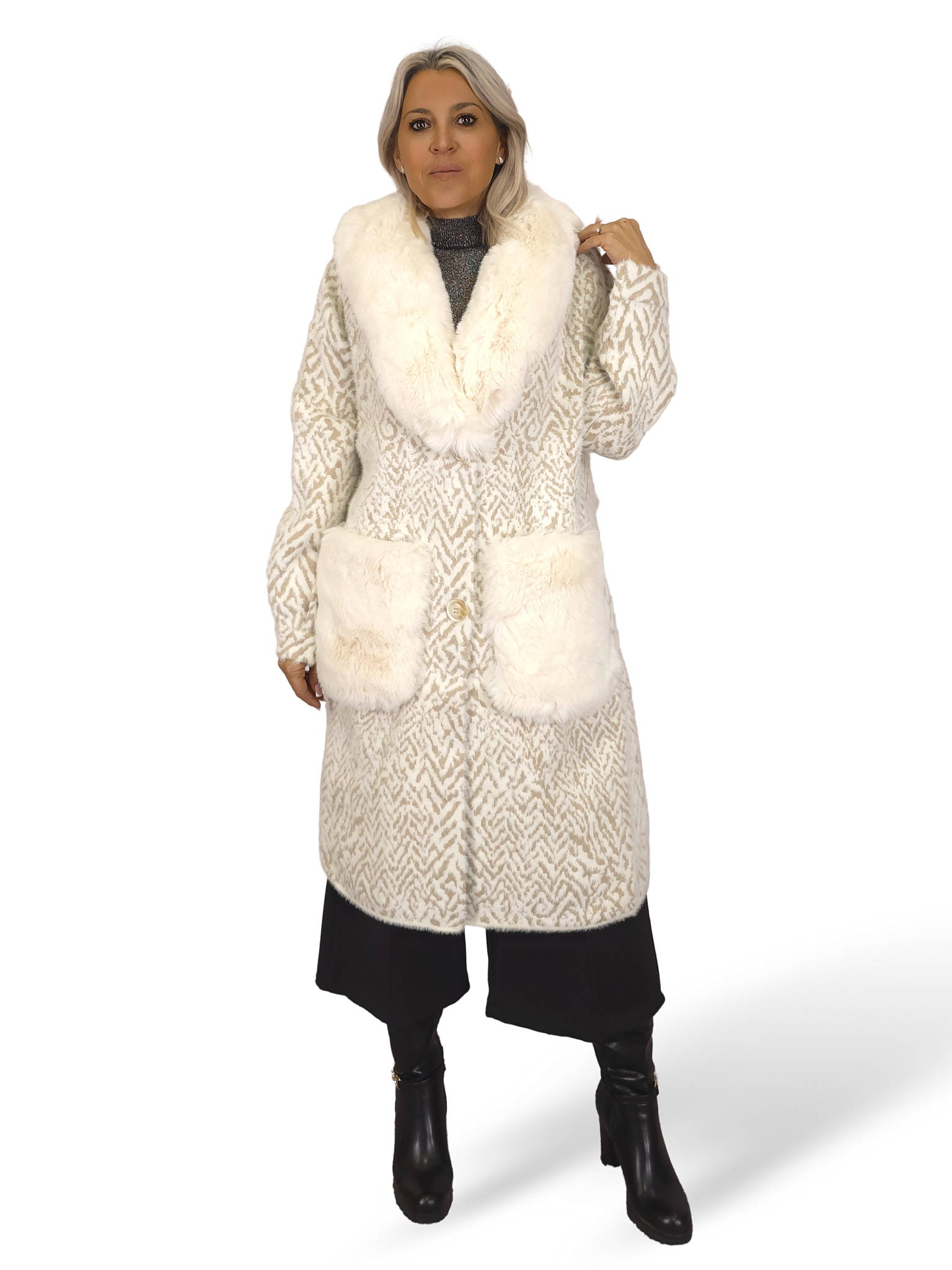 ABRIGO PUNTO CUELLO BOLSILLOS PIEL ECOLÓGICA JOT