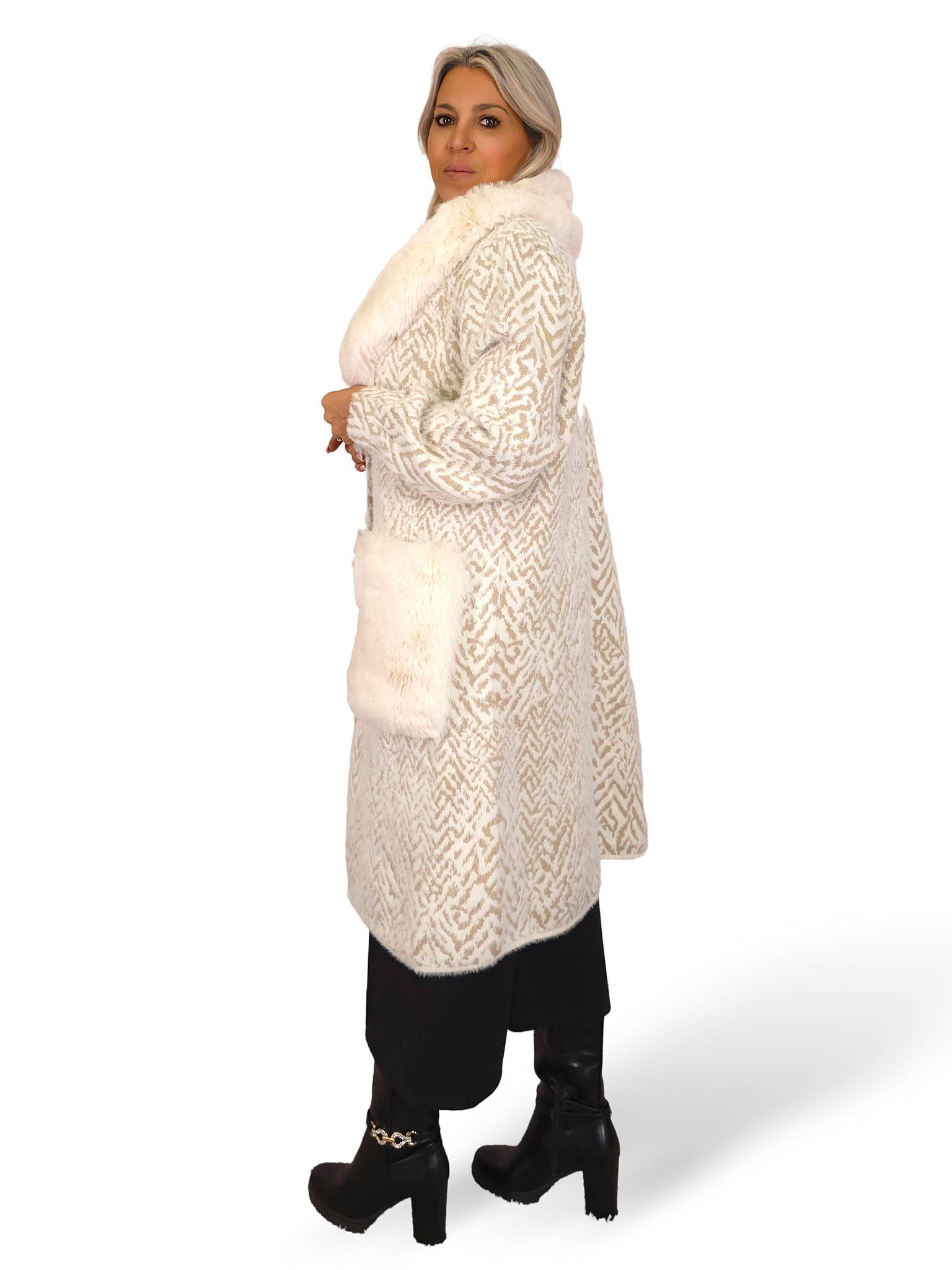 ABRIGO PUNTO CUELLO BOLSILLOS PIEL ECOLÓGICA JOT