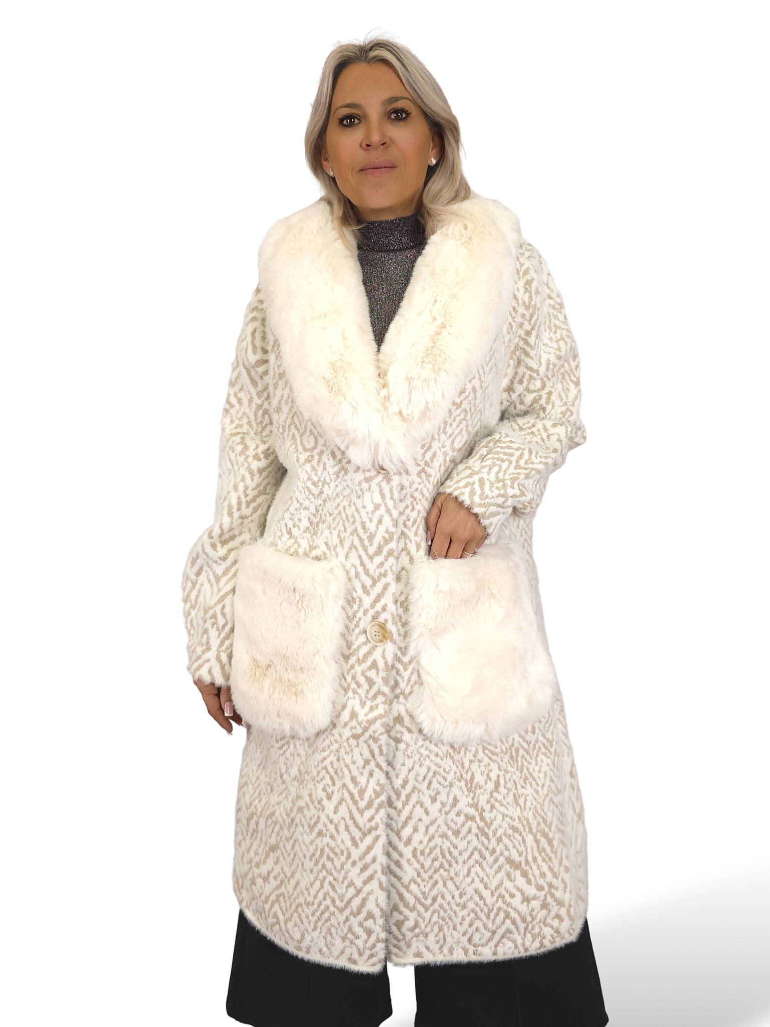 ABRIGO PUNTO CUELLO BOLSILLOS PIEL ECOLÓGICA JOT