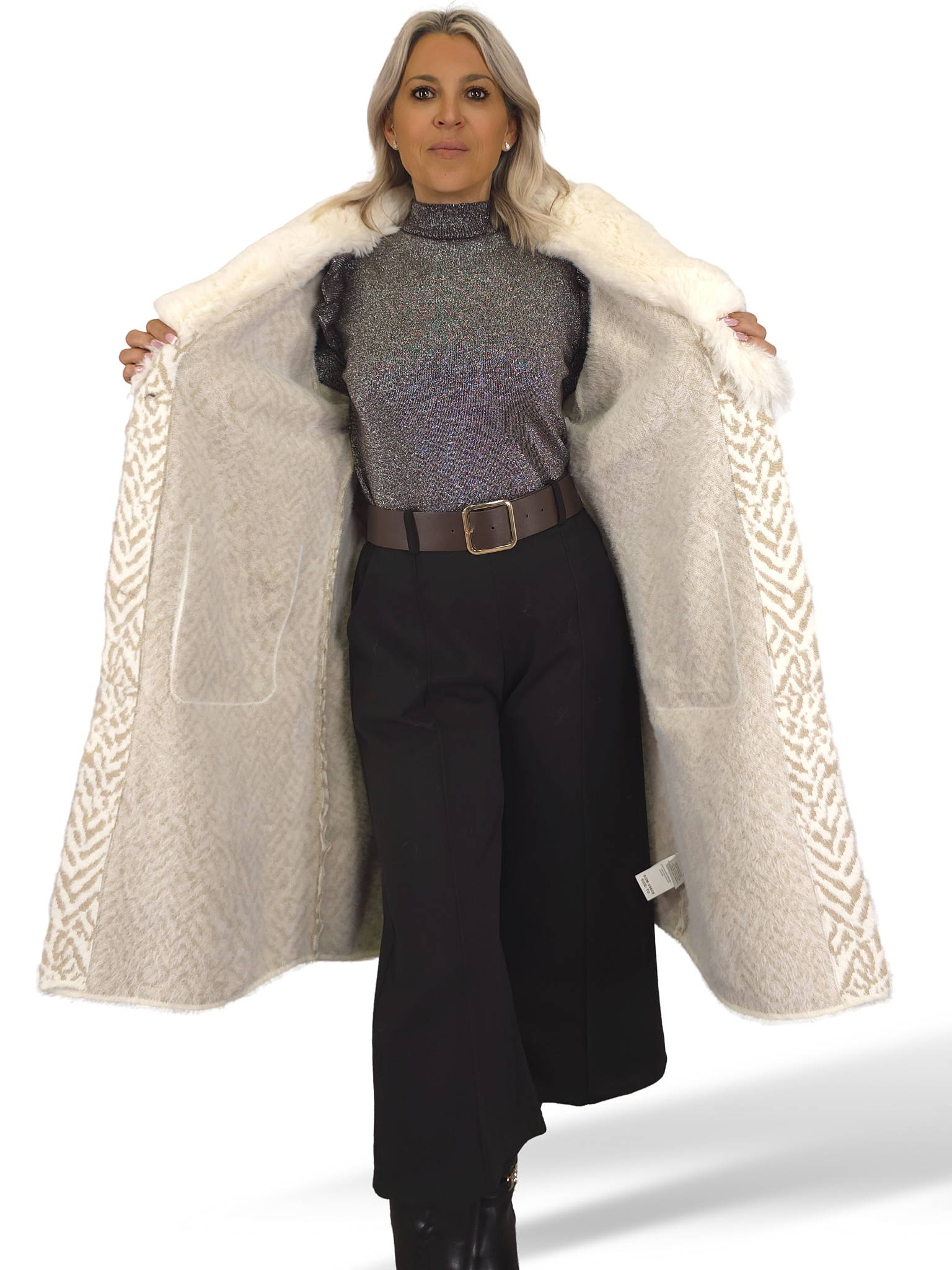 ABRIGO PUNTO CUELLO BOLSILLOS PIEL ECOLÓGICA JOT