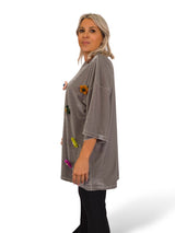 T-SHIRT DE VELUDO COM ESTAMPAS FLORAIS