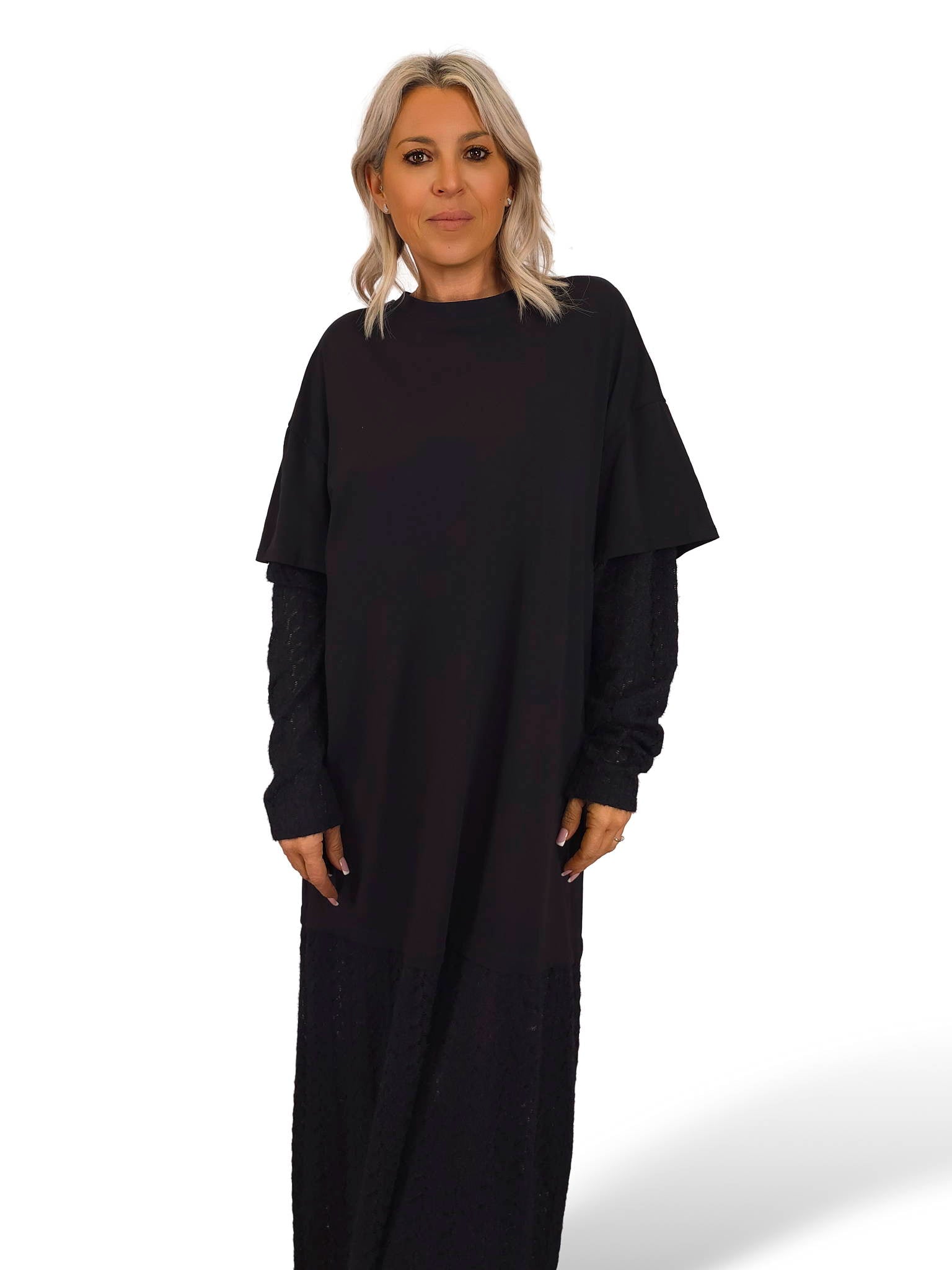 VESTIDO JOT T-SHIRT COM MALHA ESPINHA DE PEIXE