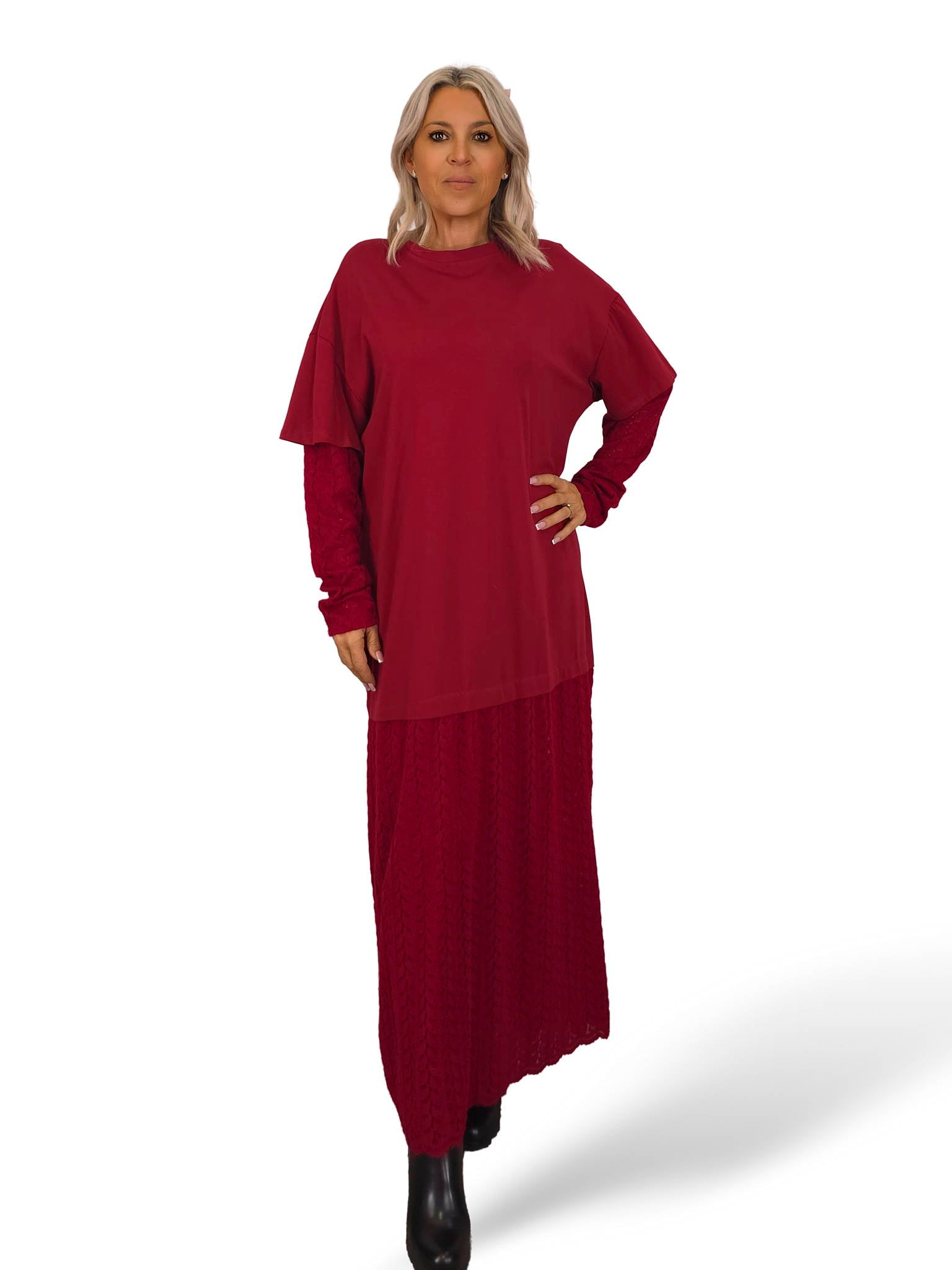 VESTIDO JOT T-SHIRT COM MALHA ESPINHA DE PEIXE