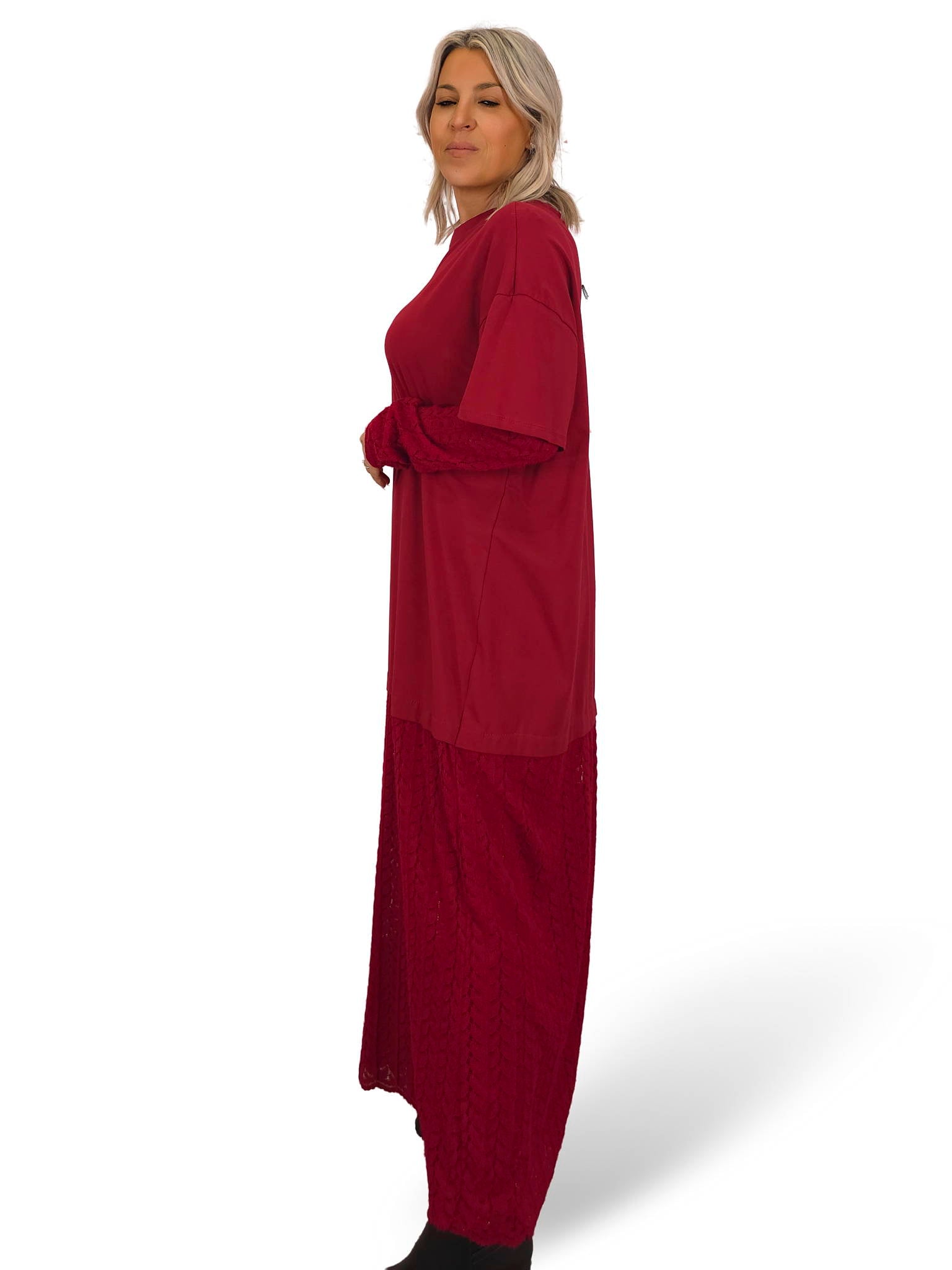 VESTIDO JOT T-SHIRT COM MALHA ESPINHA DE PEIXE