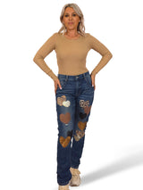 JEANS CORAZONES COMBINADO ANIMAL PRINT AZUL