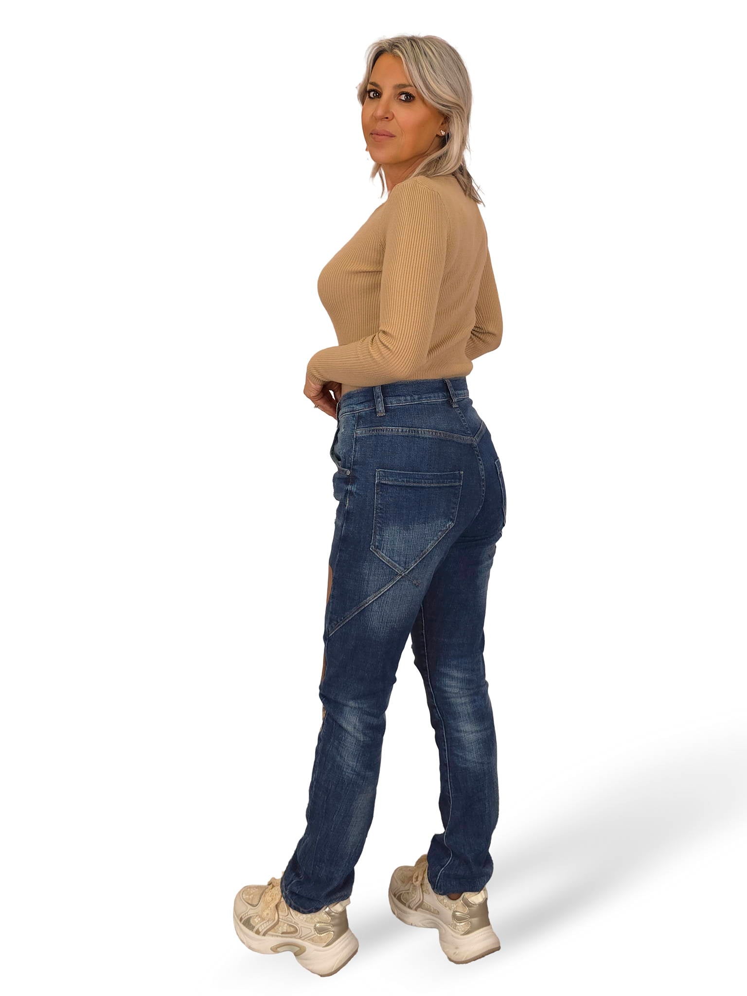 JEANS CON CUORI E STAMPA ANIMALIER BLU