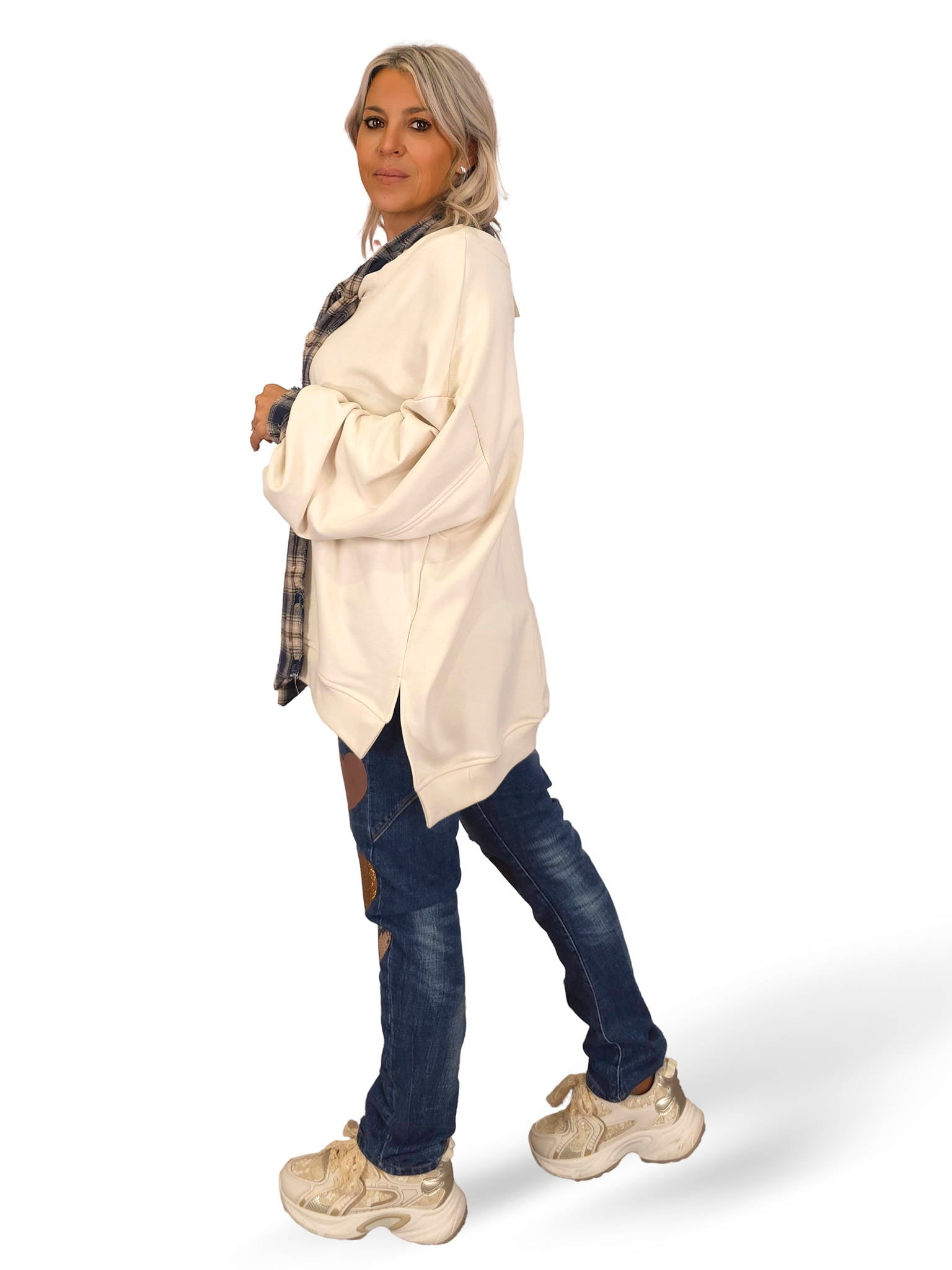 Sweatshirt oversized JOT com gola de fita