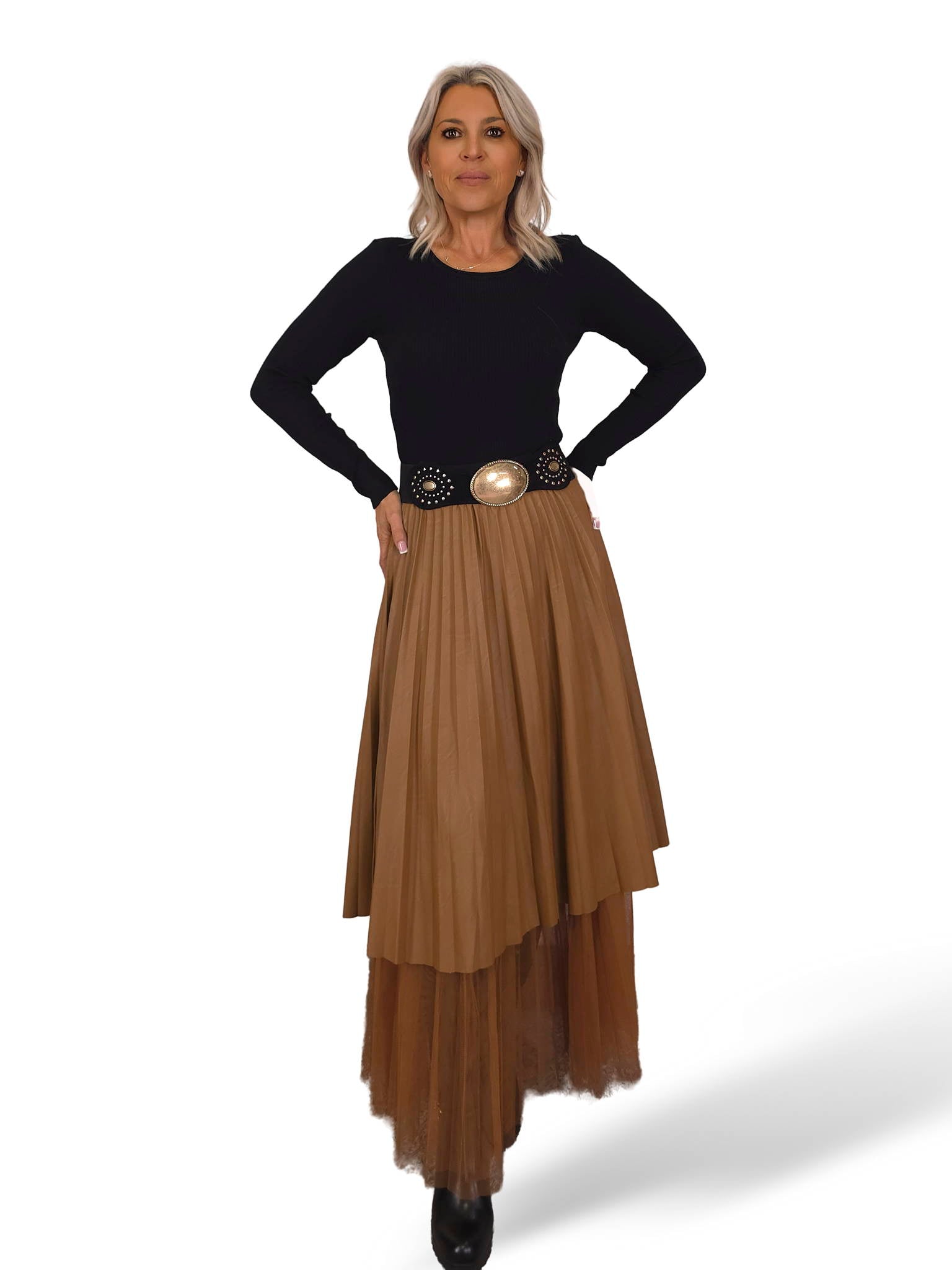 FALDA PLISADA ECOPIEL TUL JOT