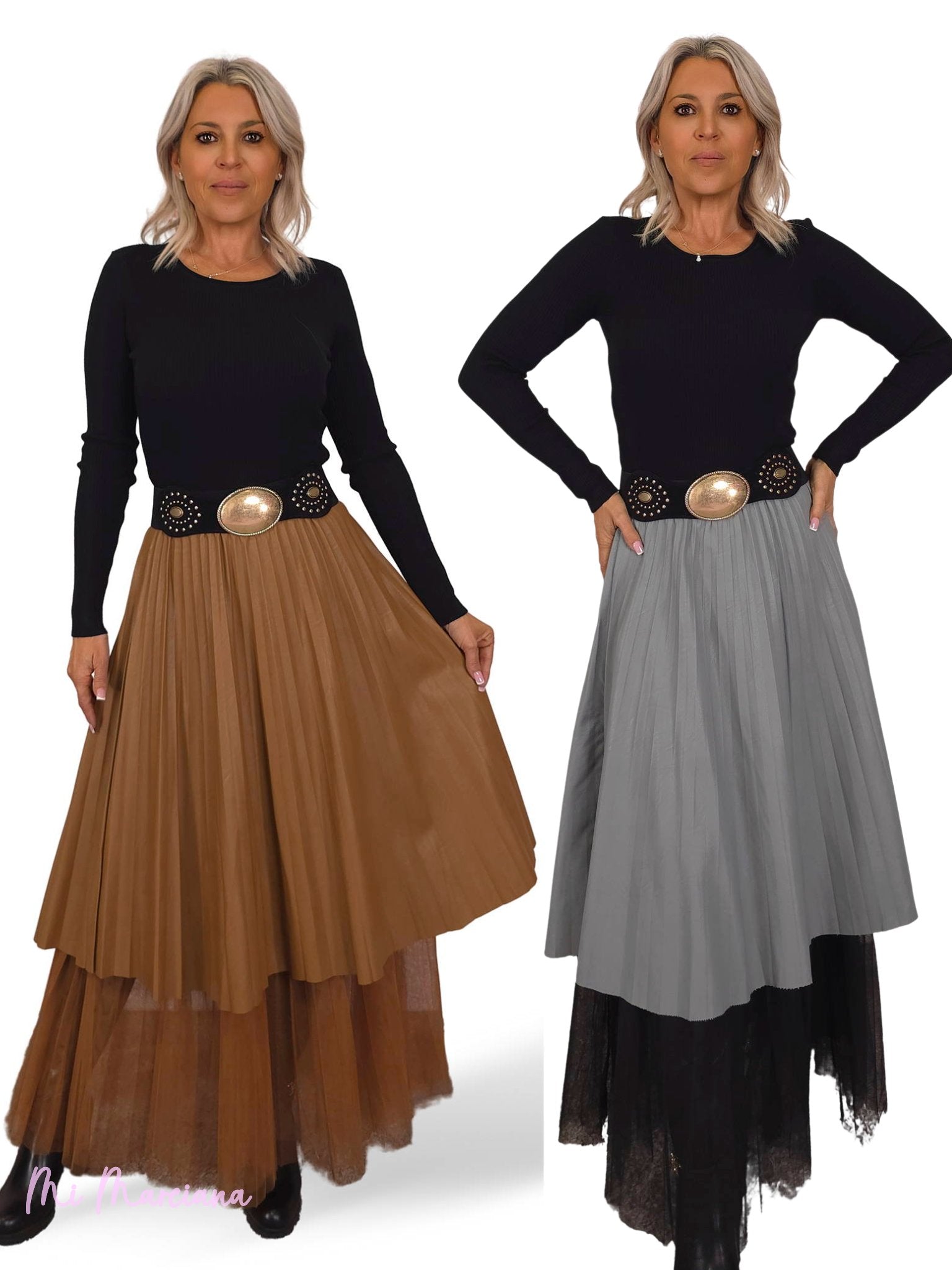 FALDA PLISADA ECOPIEL TUL JOT