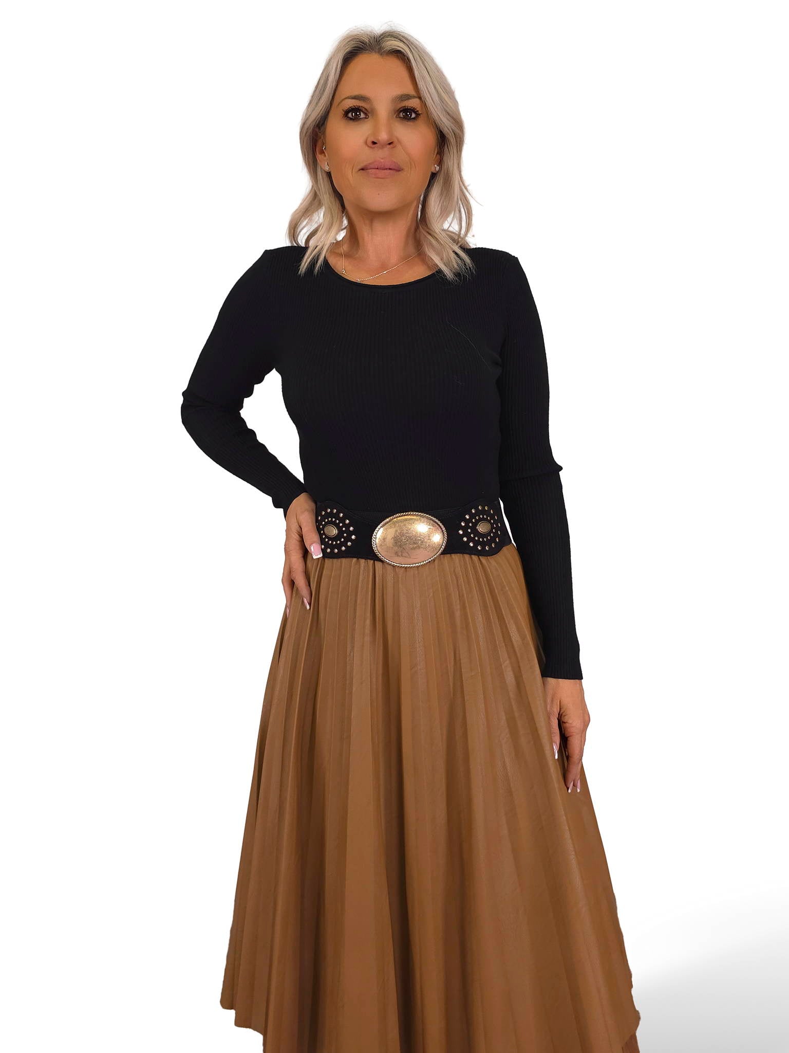 FALDA PLISADA ECOPIEL TUL JOT