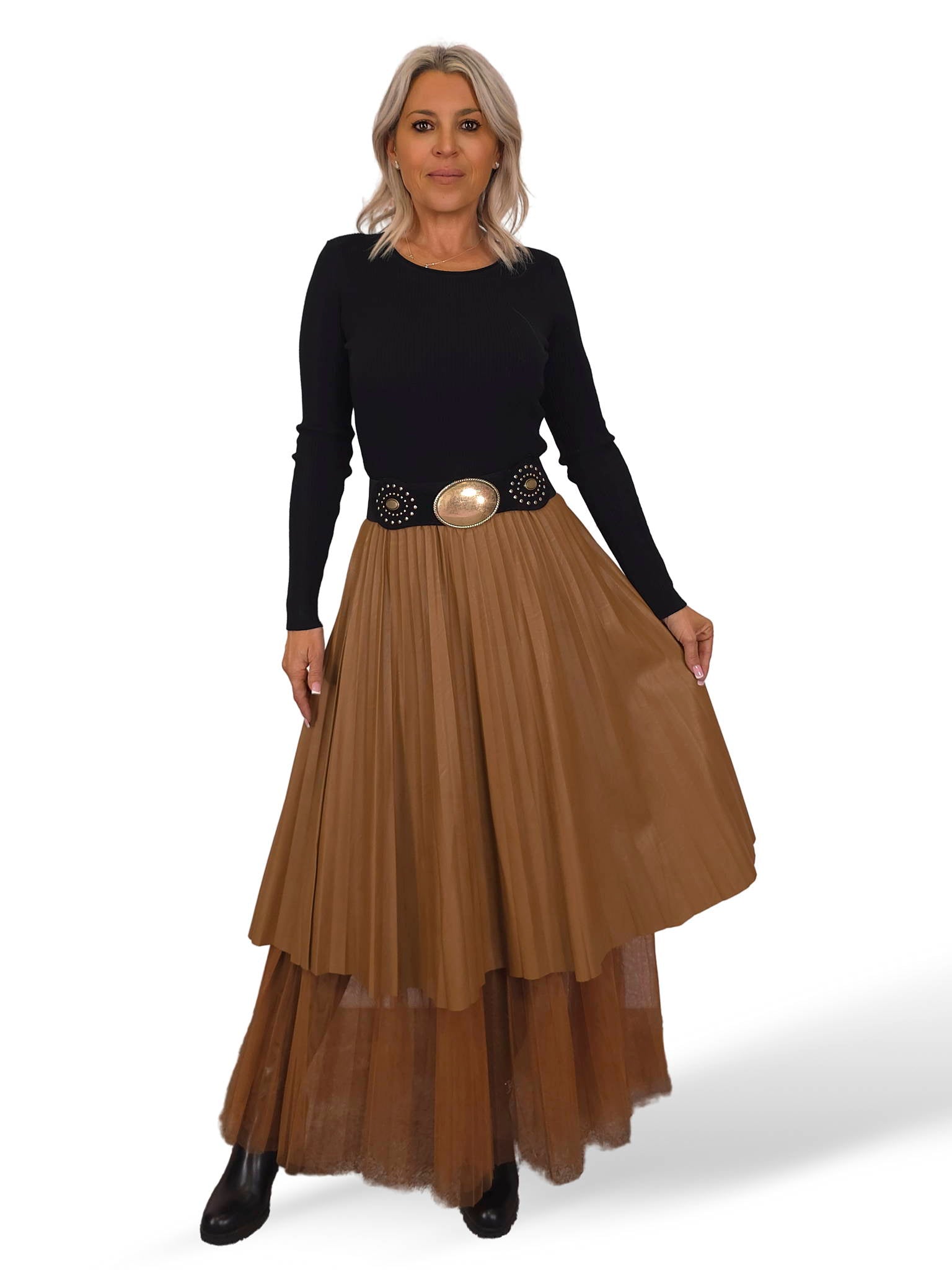 FALDA PLISADA ECOPIEL TUL JOT