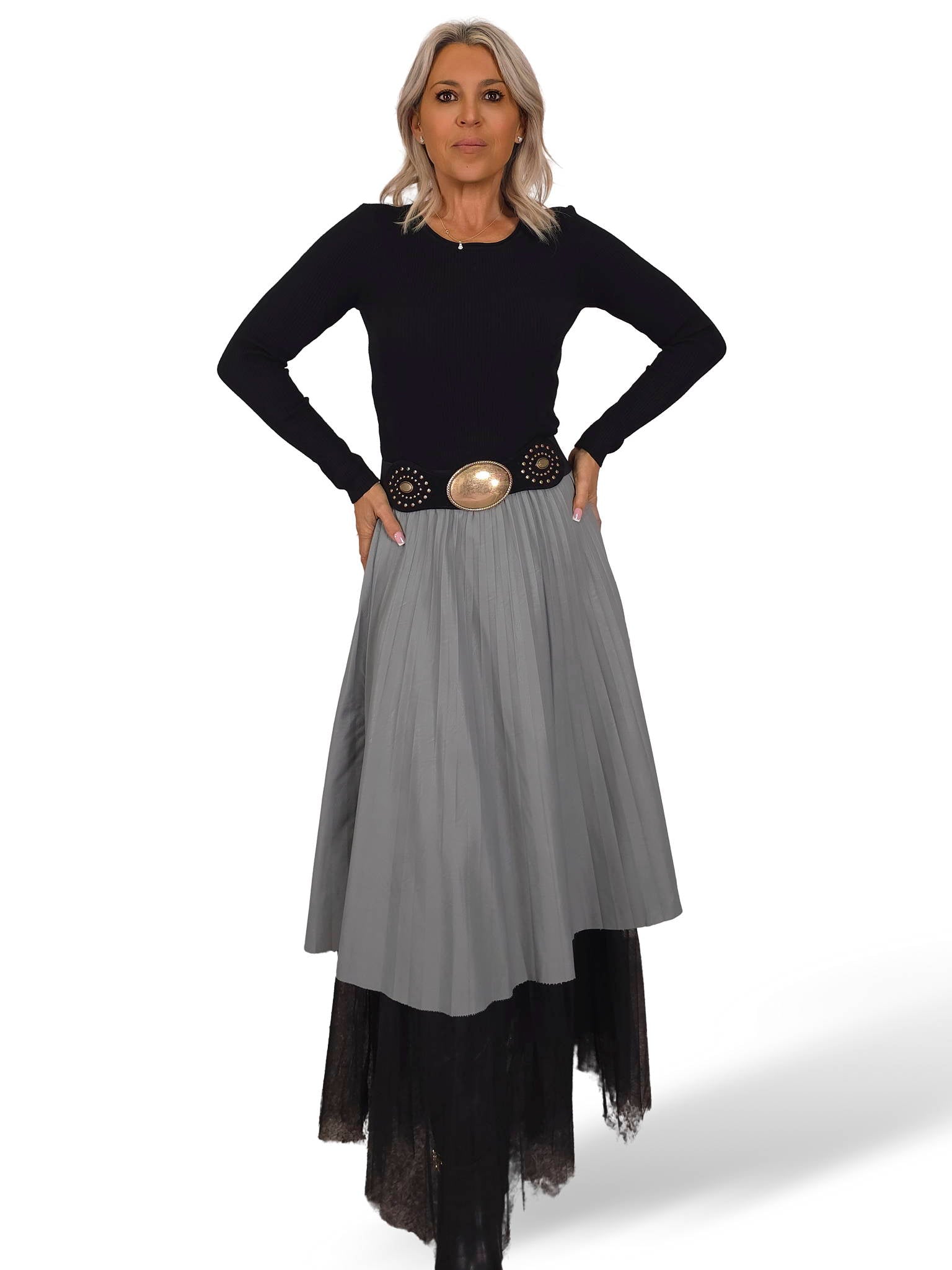 FALDA PLISADA ECOPIEL TUL JOT