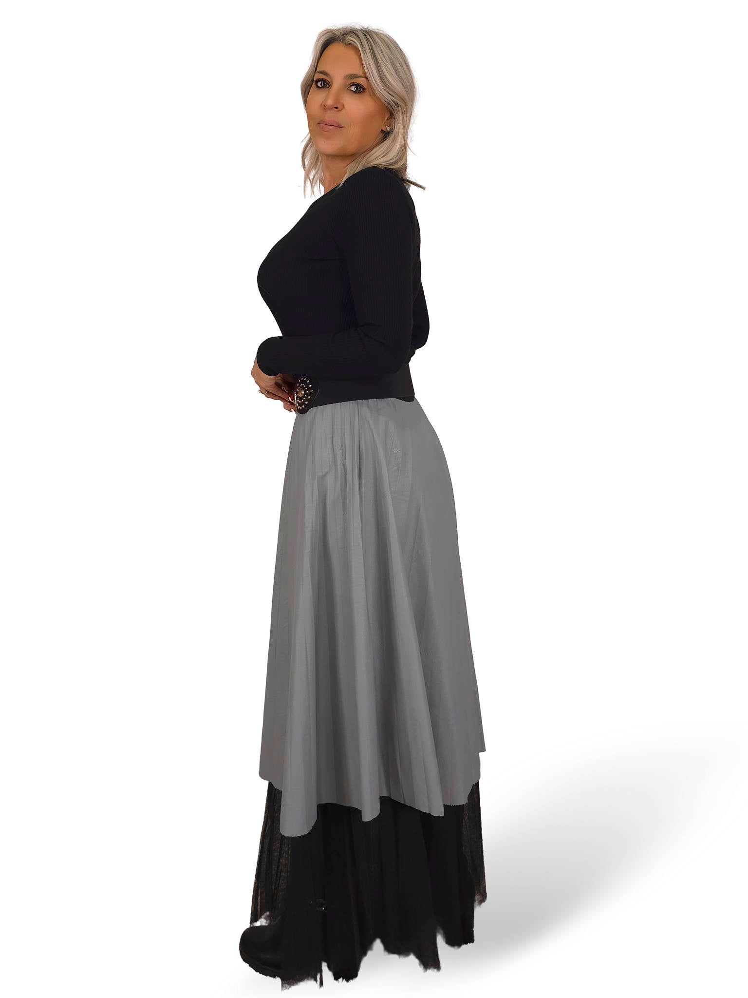 FALDA PLISADA ECOPIEL TUL JOT