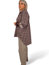 Camisa xadrez maxi com mangas em renda JOT