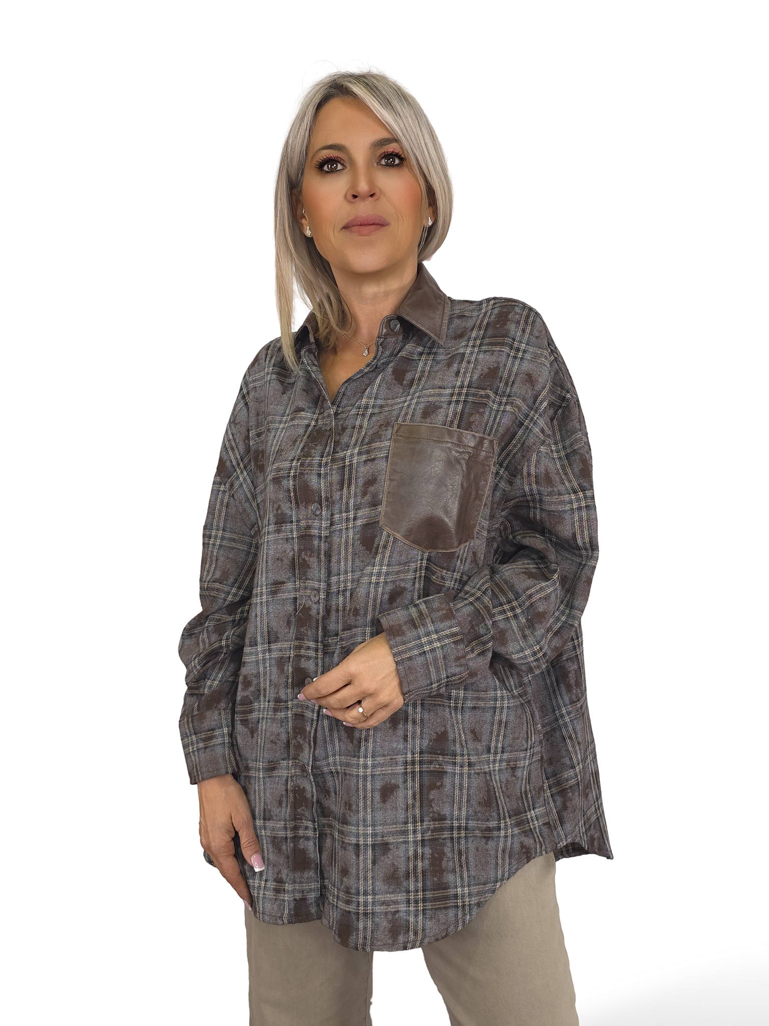 Camisa xadrez maxi JOT em ecopele