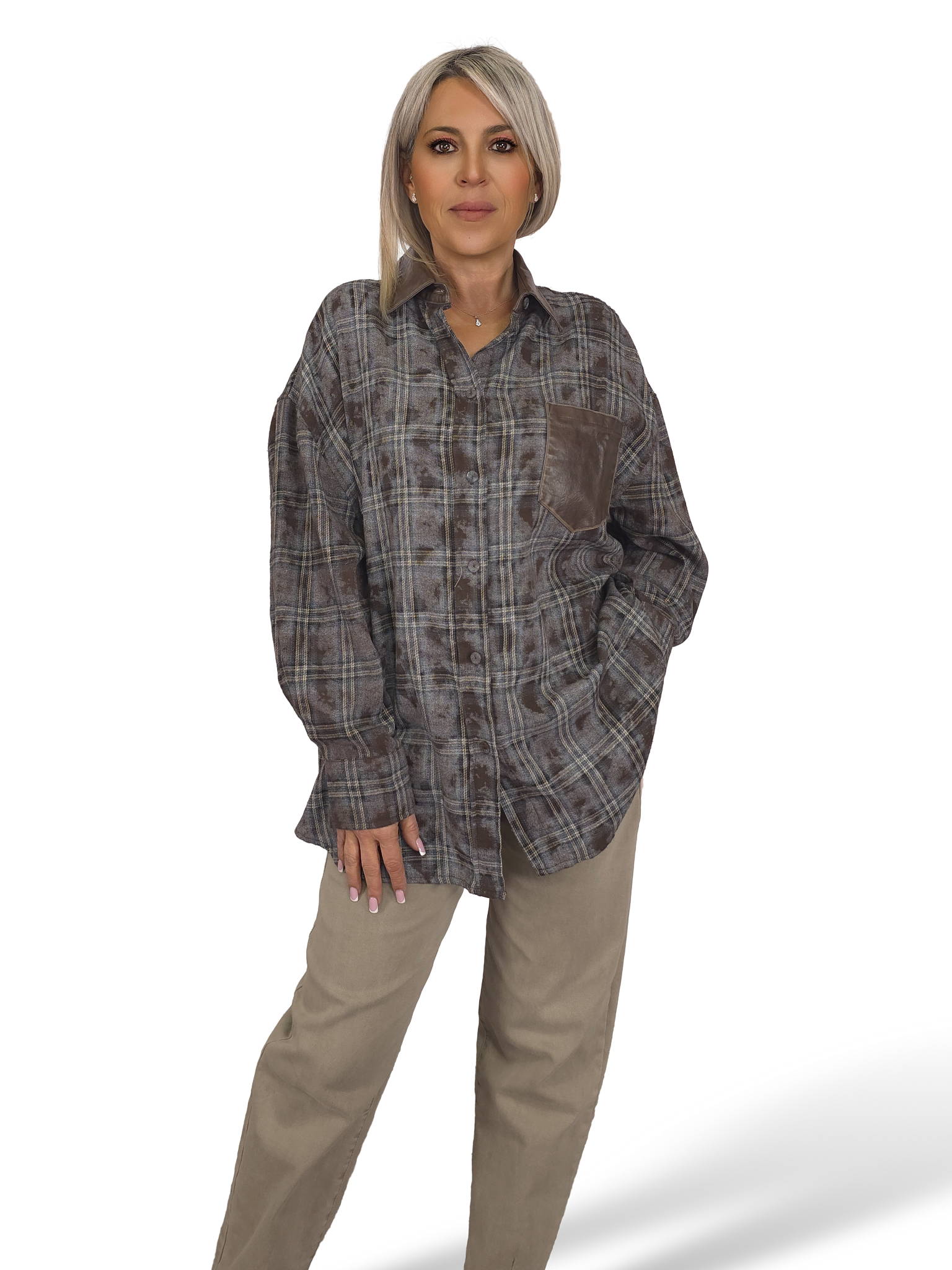 Camisa xadrez maxi JOT em ecopele