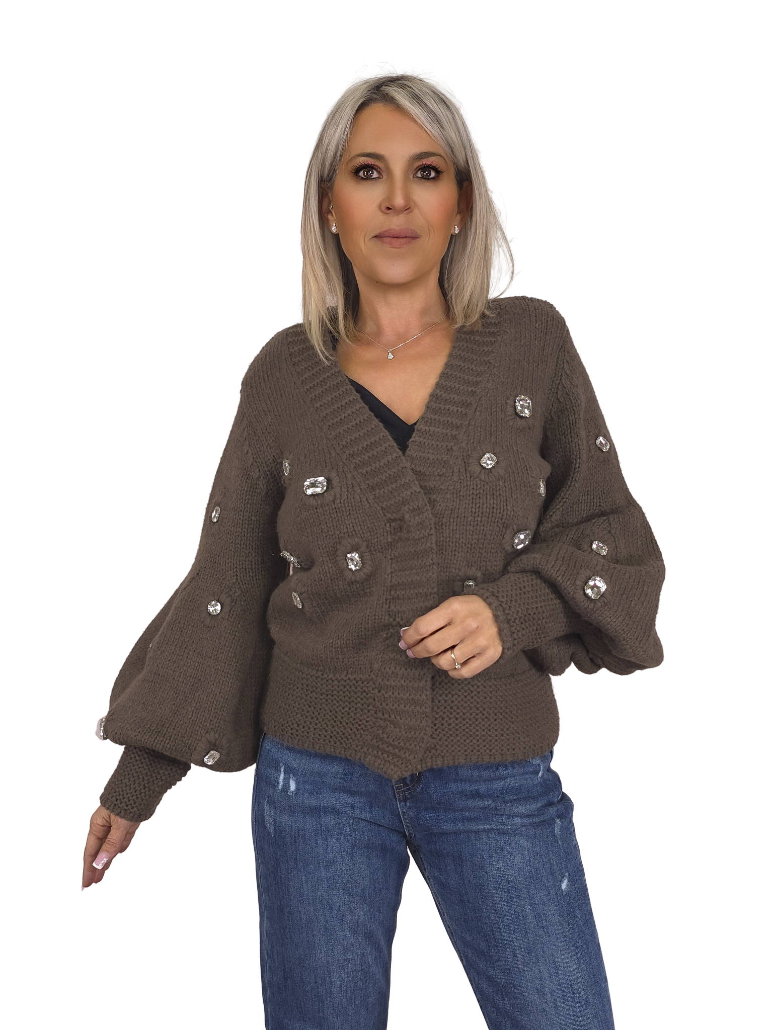 JACKET WITH BALLOON SLEEVES AND CRYSTALS