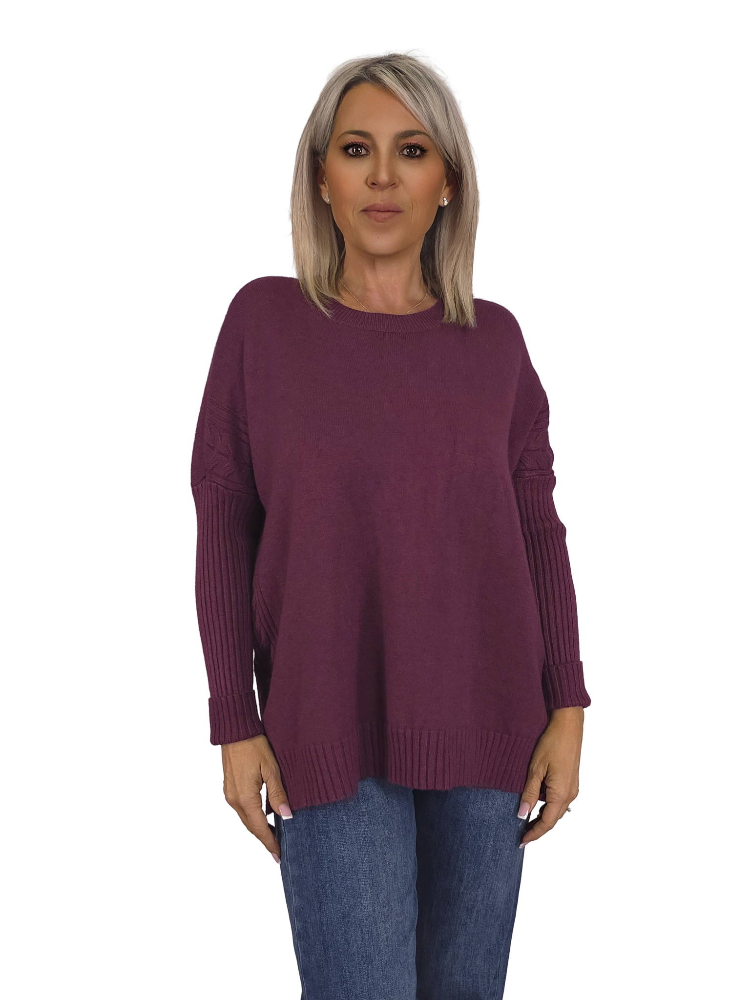 Camisola de manga canelada com tranças