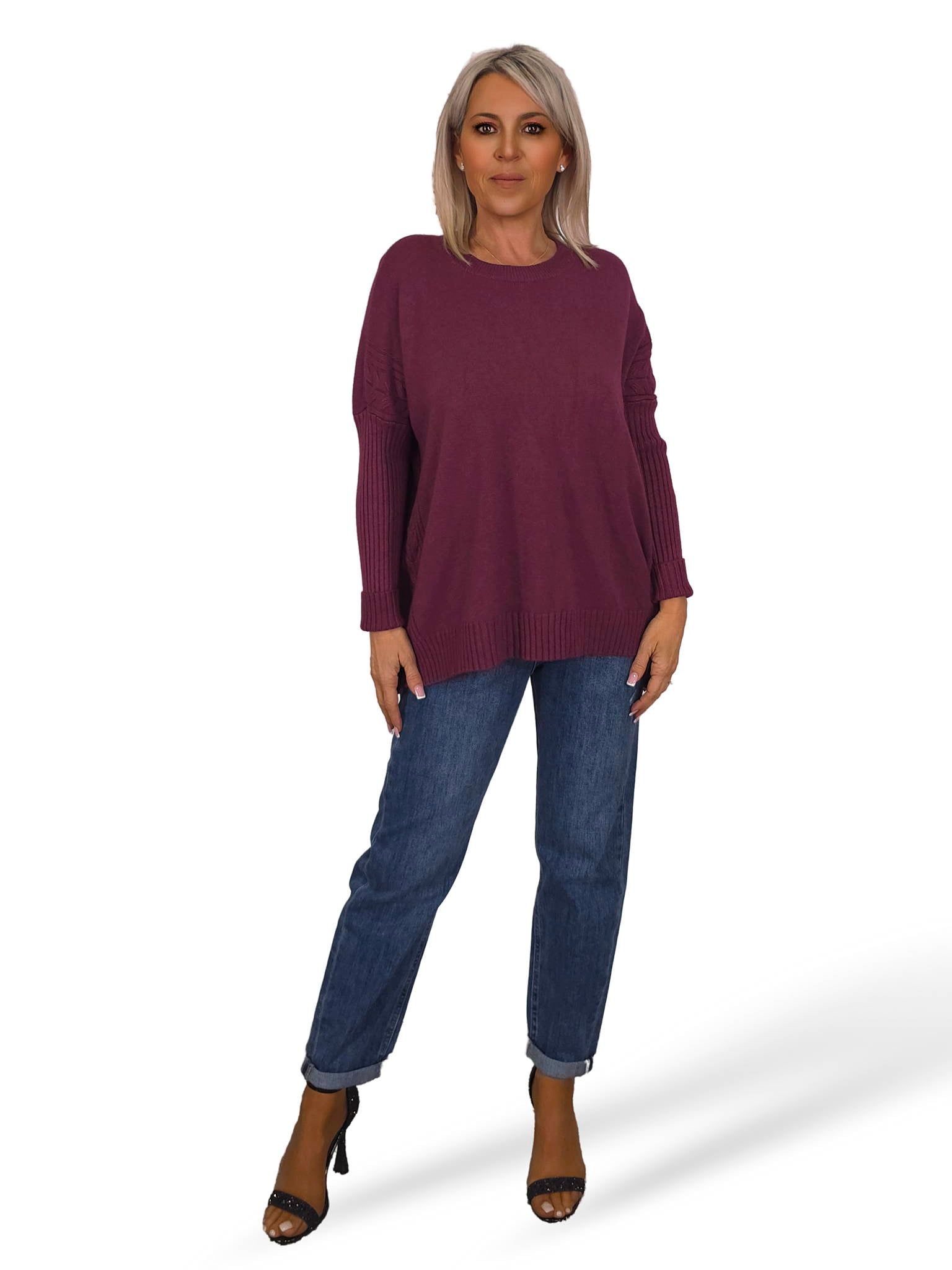 Camisola de manga canelada com tranças