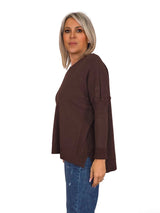 Camisola de manga canelada com tranças