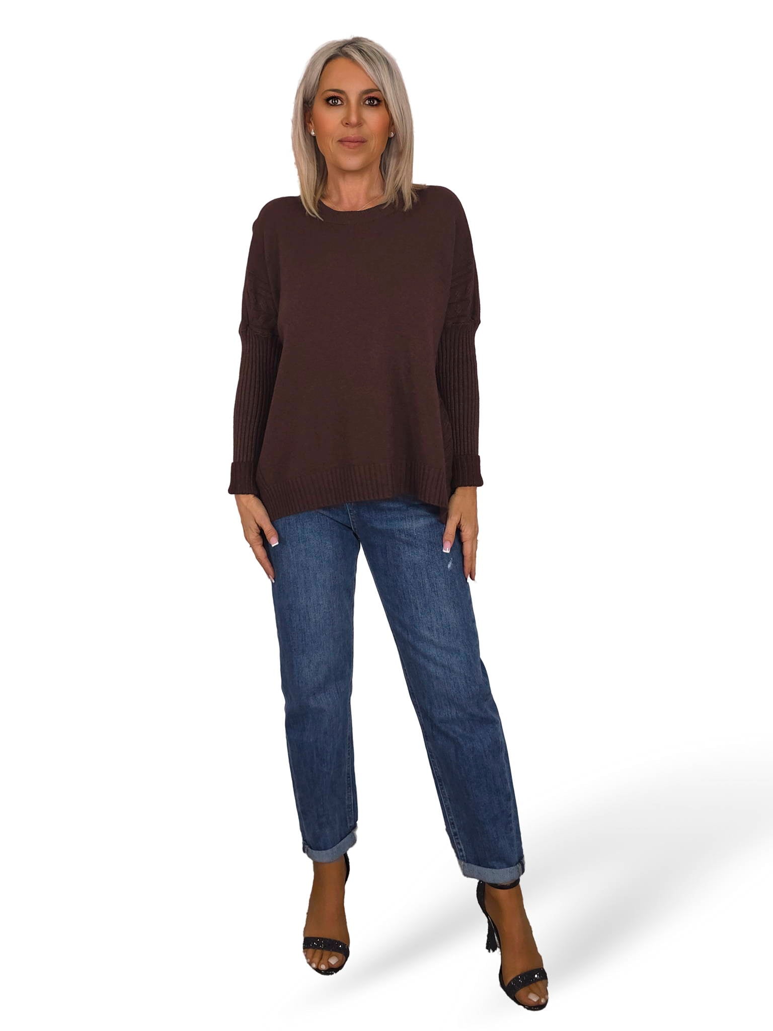 Camisola de manga canelada com tranças