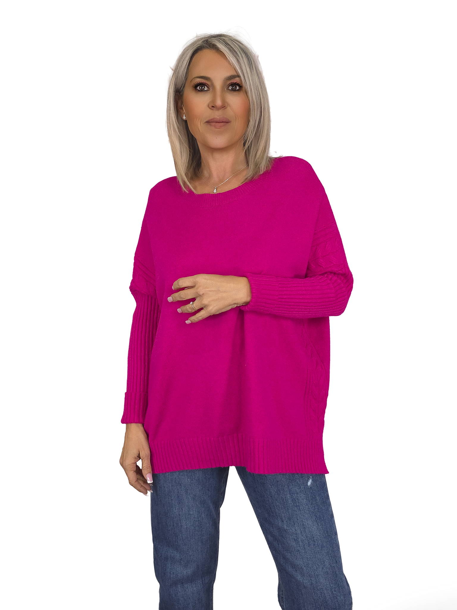 Camisola de manga canelada com tranças