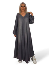 MAXI VESTIDO ESCOTE PICO TENCEL GRIS JOT