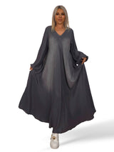 MAXI VESTIDO ESCOTE PICO TENCEL GRIS JOT