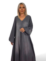 MAXI VESTIDO ESCOTE PICO TENCEL GRIS JOT