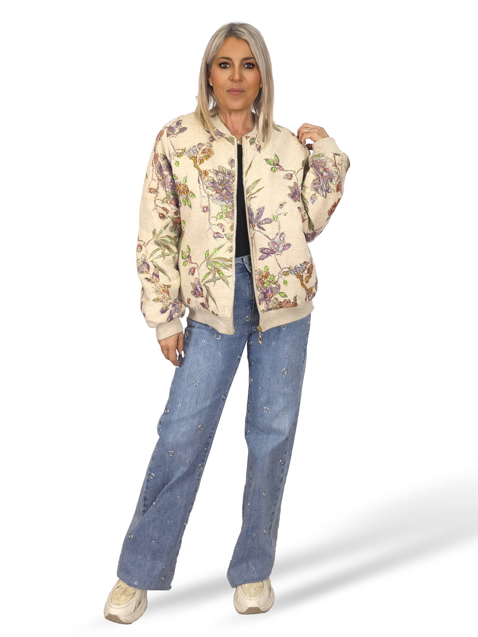 BOMBER ACOLCHADA BORDADA PEDRERIA JOT