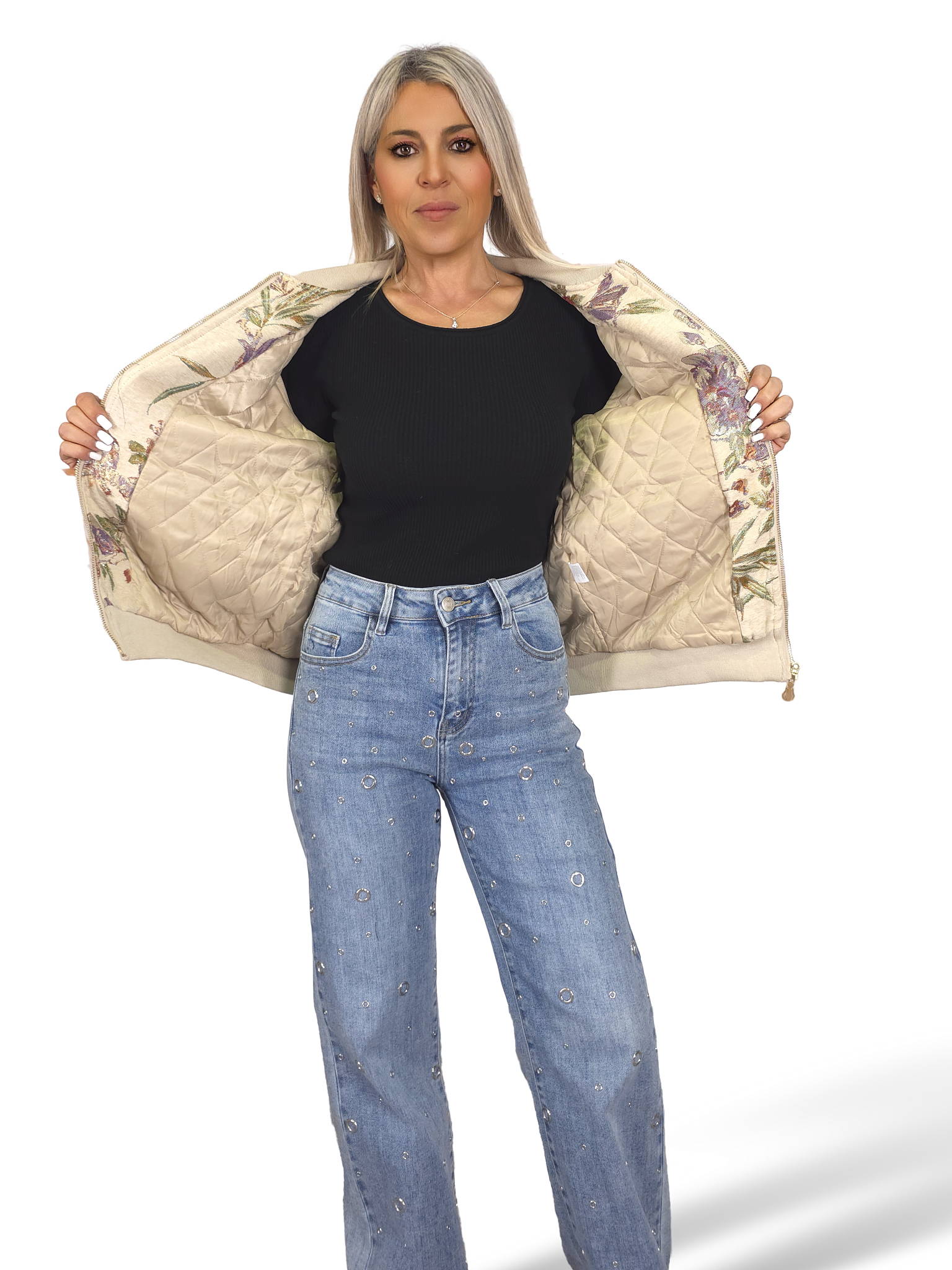 BOMBER ACOLCHADA BORDADA PEDRERIA JOT