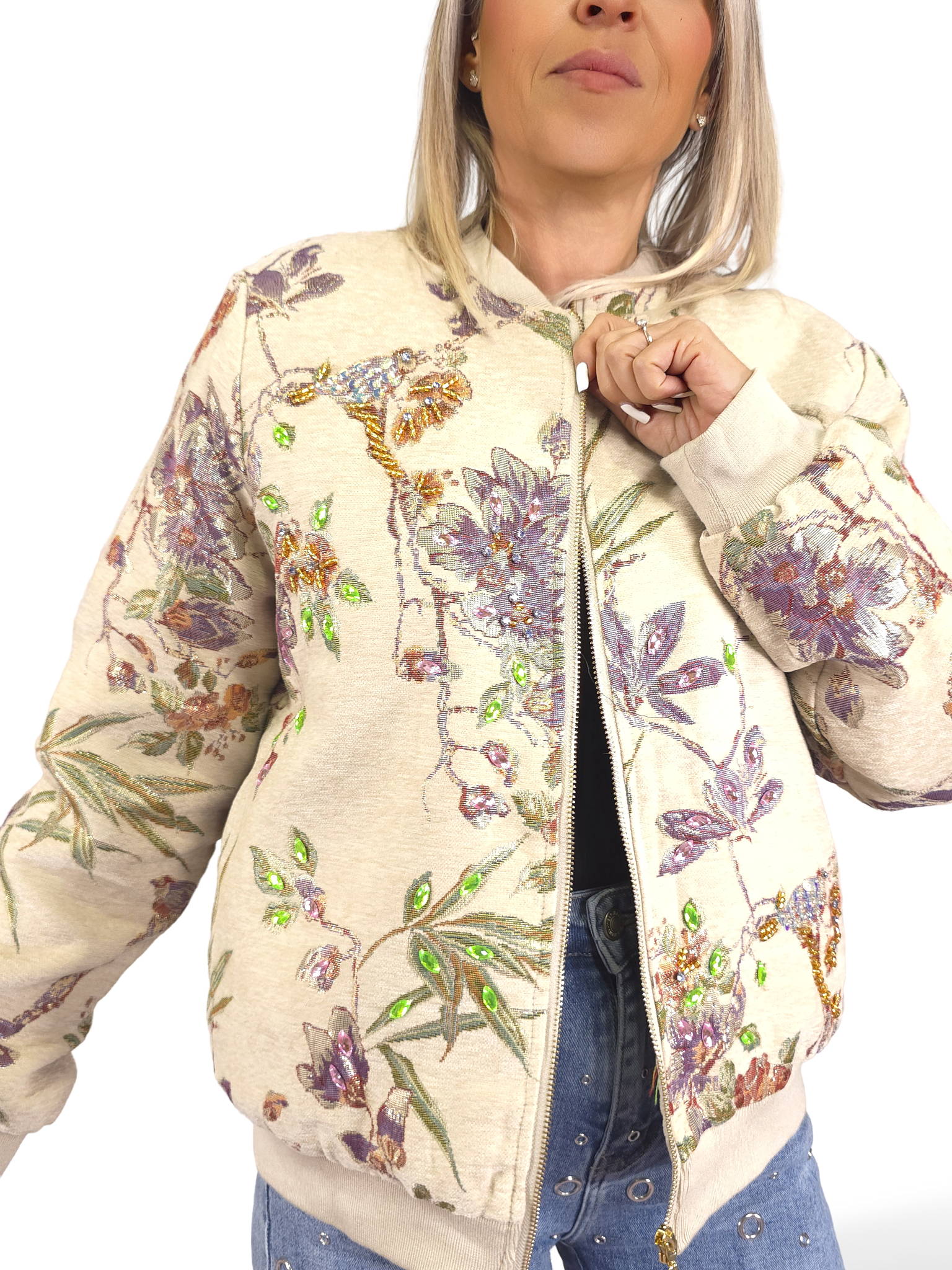 BOMBER ACOLCHADA BORDADA PEDRERIA JOT