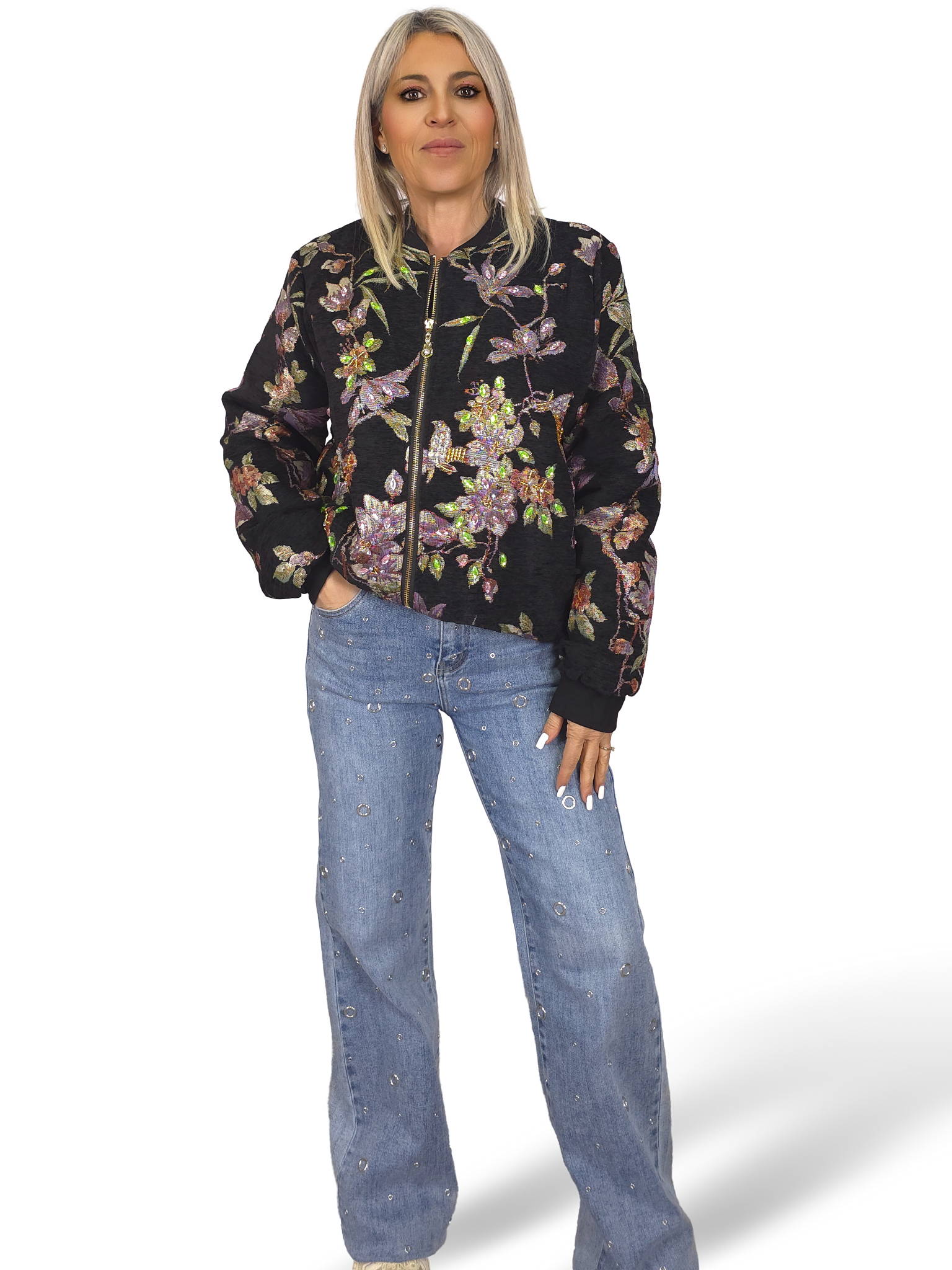 BOMBER ACOLCHADA BORDADA PEDRERIA JOT