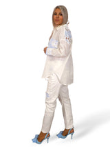 JEANS BLANCO CORAZONES RAYAS Y BLONDA