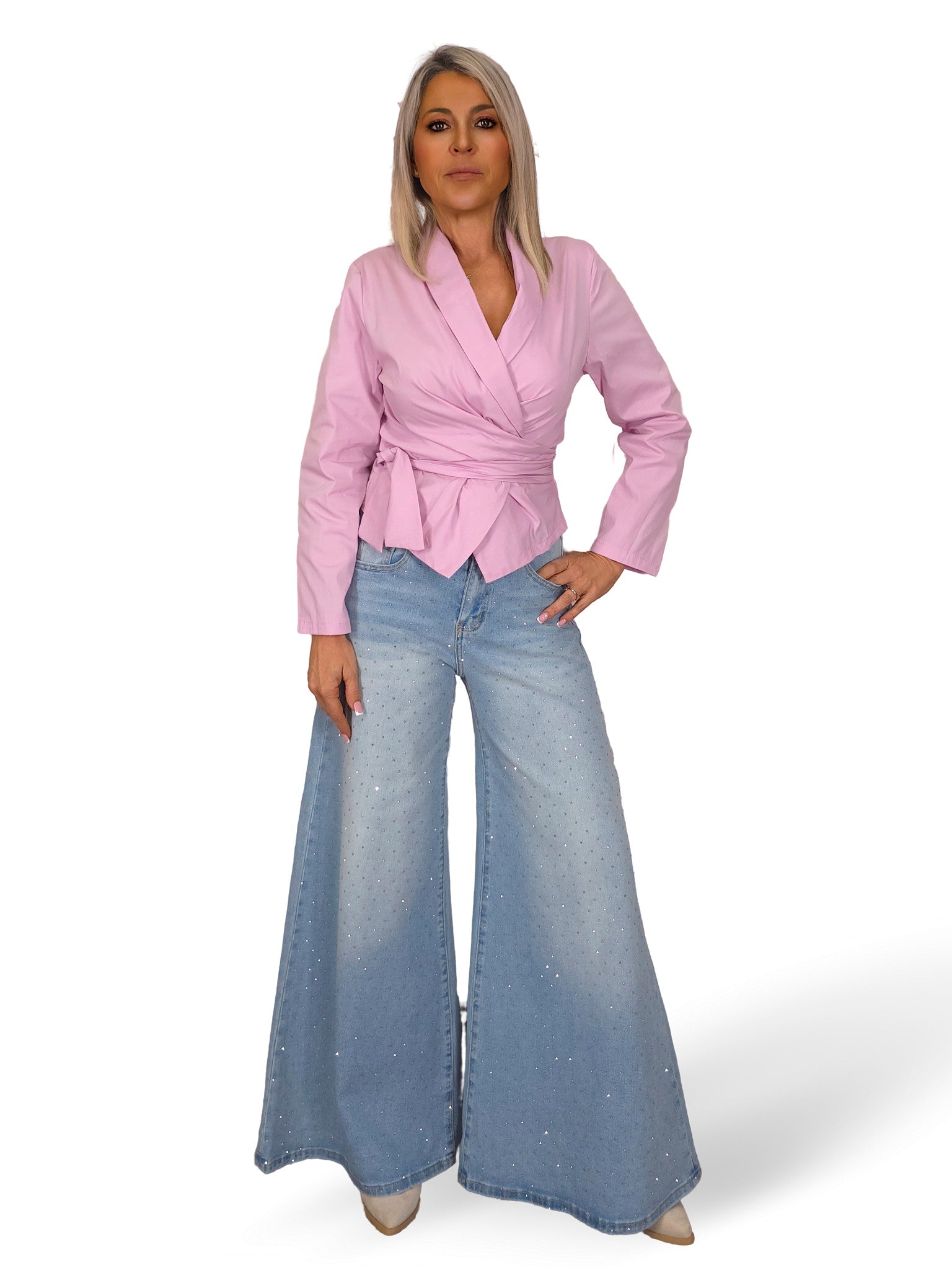 JEANS PALAZZO STRASS