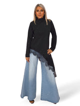 CAMISETA ASIMETRICA STRASS ENCAJE