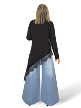 CAMISETA ASIMETRICA STRASS ENCAJE