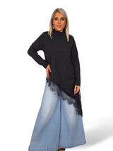 CAMISETA ASIMETRICA STRASS ENCAJE